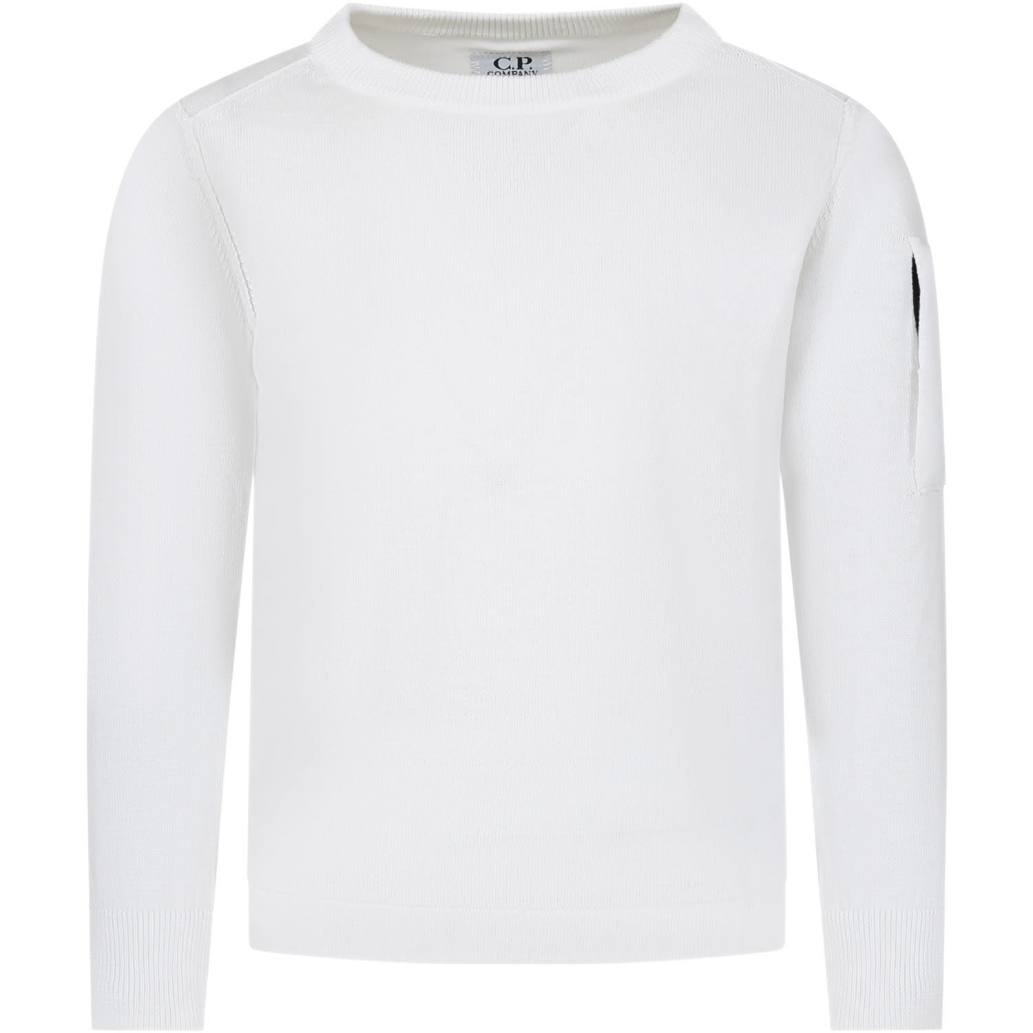 C.p. Company Undersixteen Kids' White Sweater For Boy With C.p. Company Lens