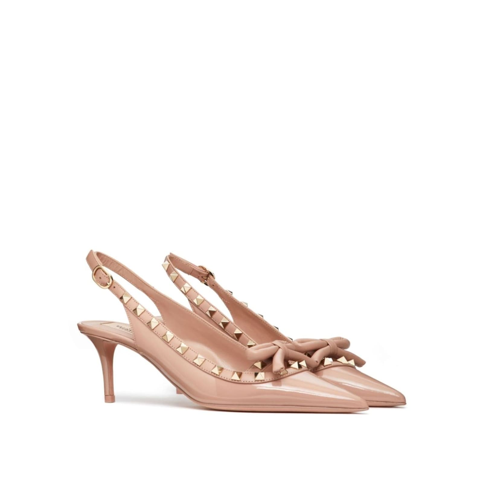 Shop Valentino Rockstud Bow 60 Slingback Pumps In Beige