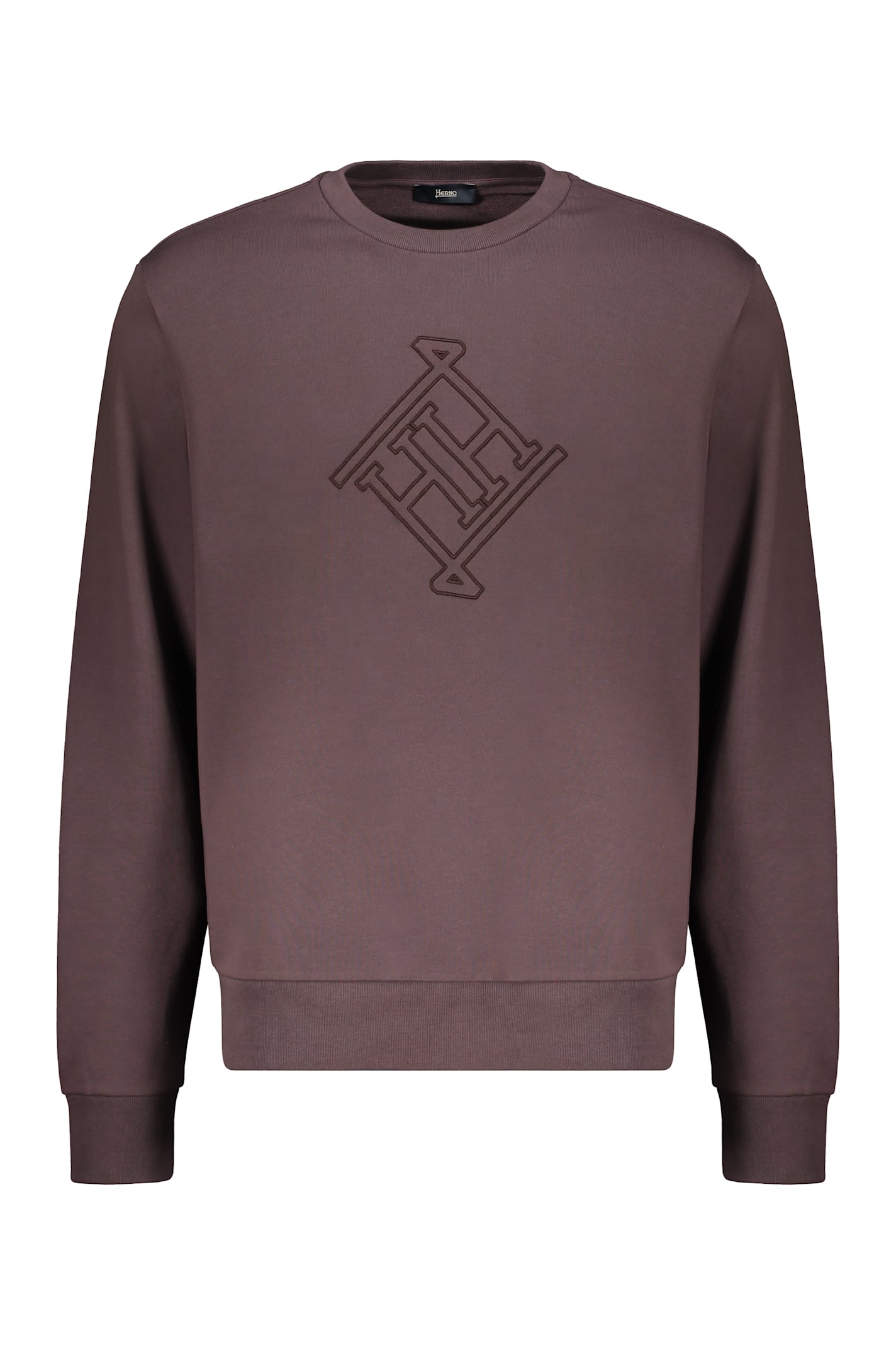 Herno Logo-embroidered Crew-neck Sweatshirt In Brown