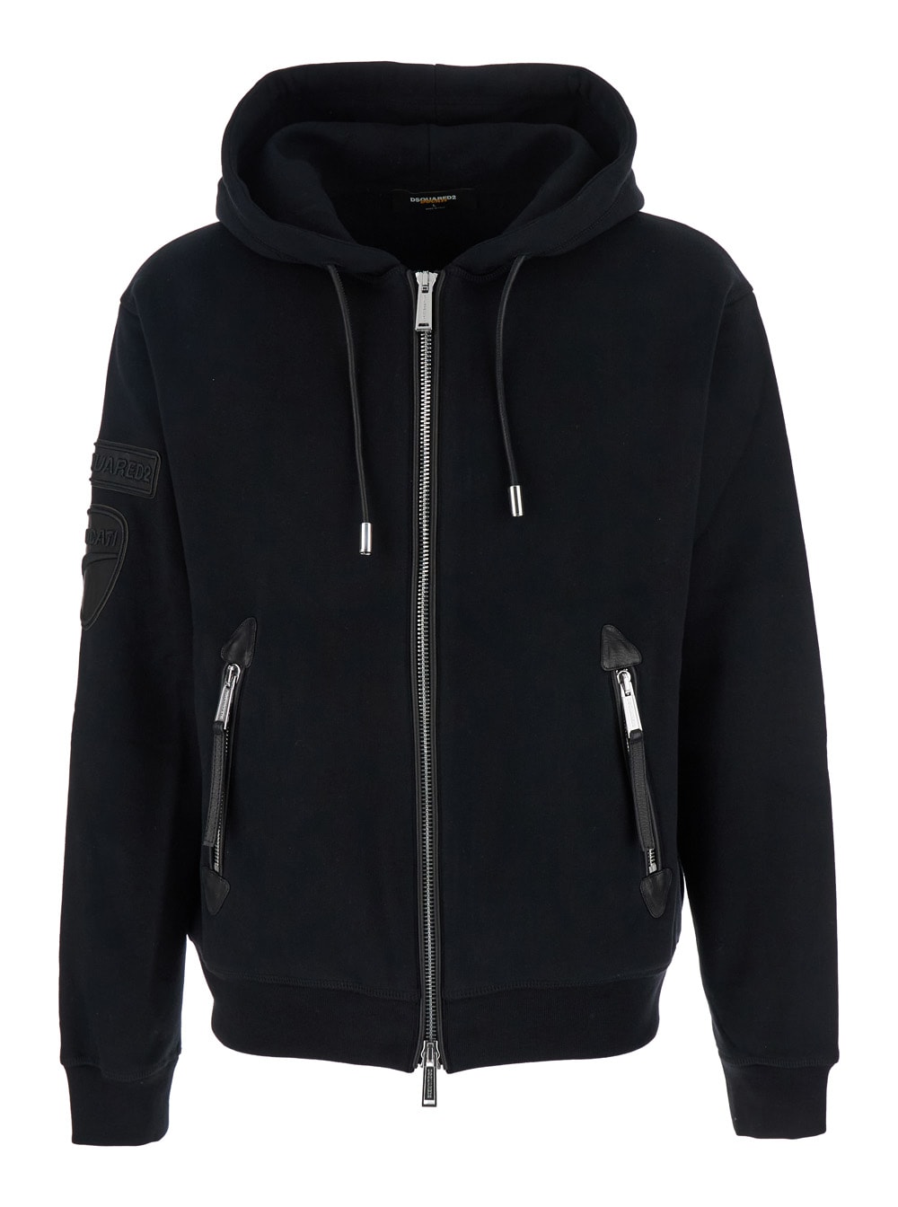 Dsquared2 'ducati X D2' Black Sweatshirt With Drawstring Hood And Maxi Logo Lettering On The Rear In Cotton Ma In Black
