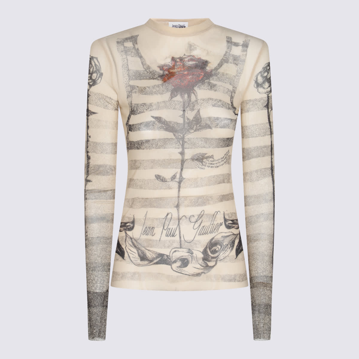 Shop Jean Paul Gaultier Ecru Top In Ecru/black/red