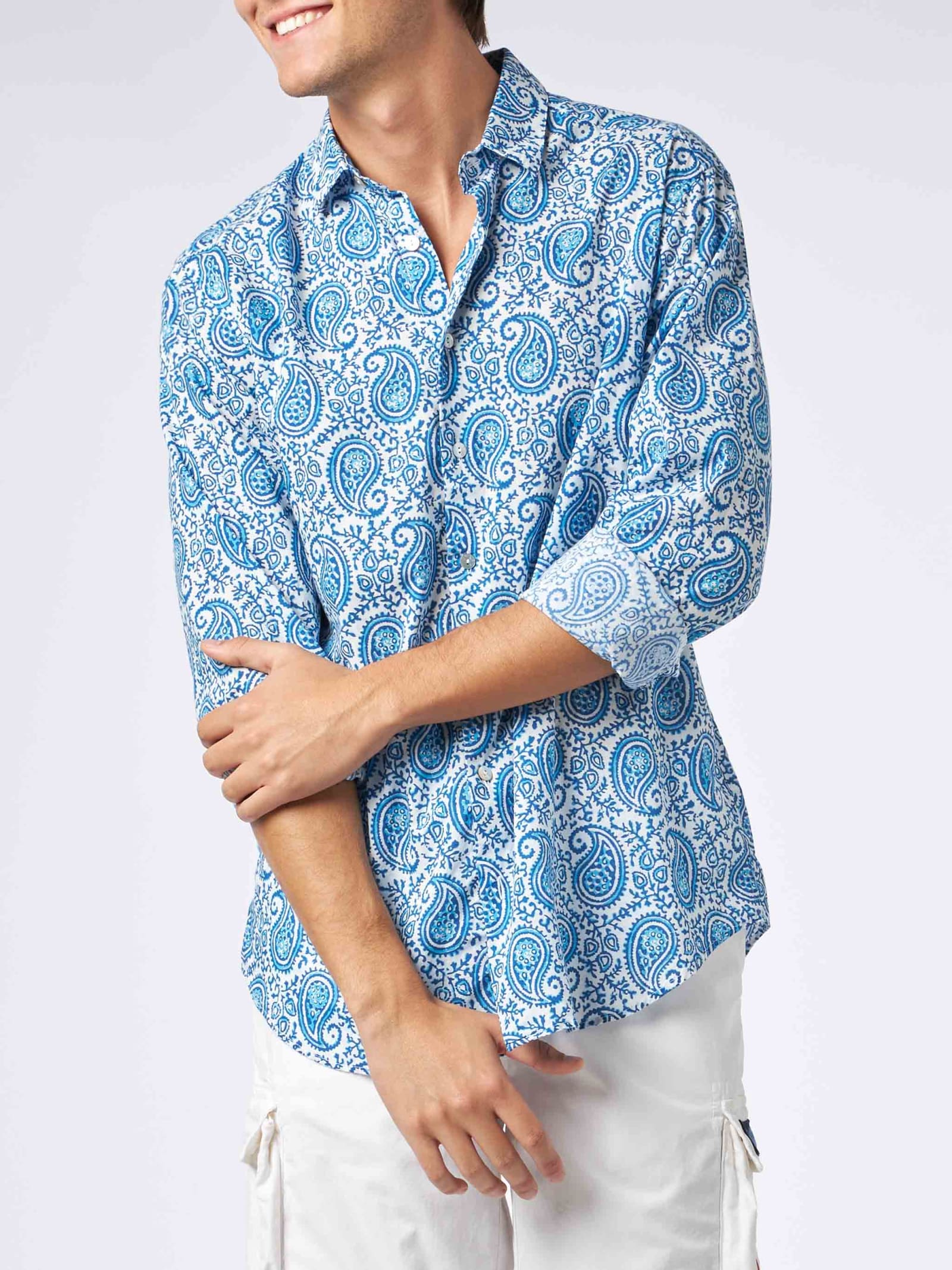 MC2 SAINT BARTH MAN MUSLIN COTTON SIKELIA SHIRT WITH PAISLEY PRINT