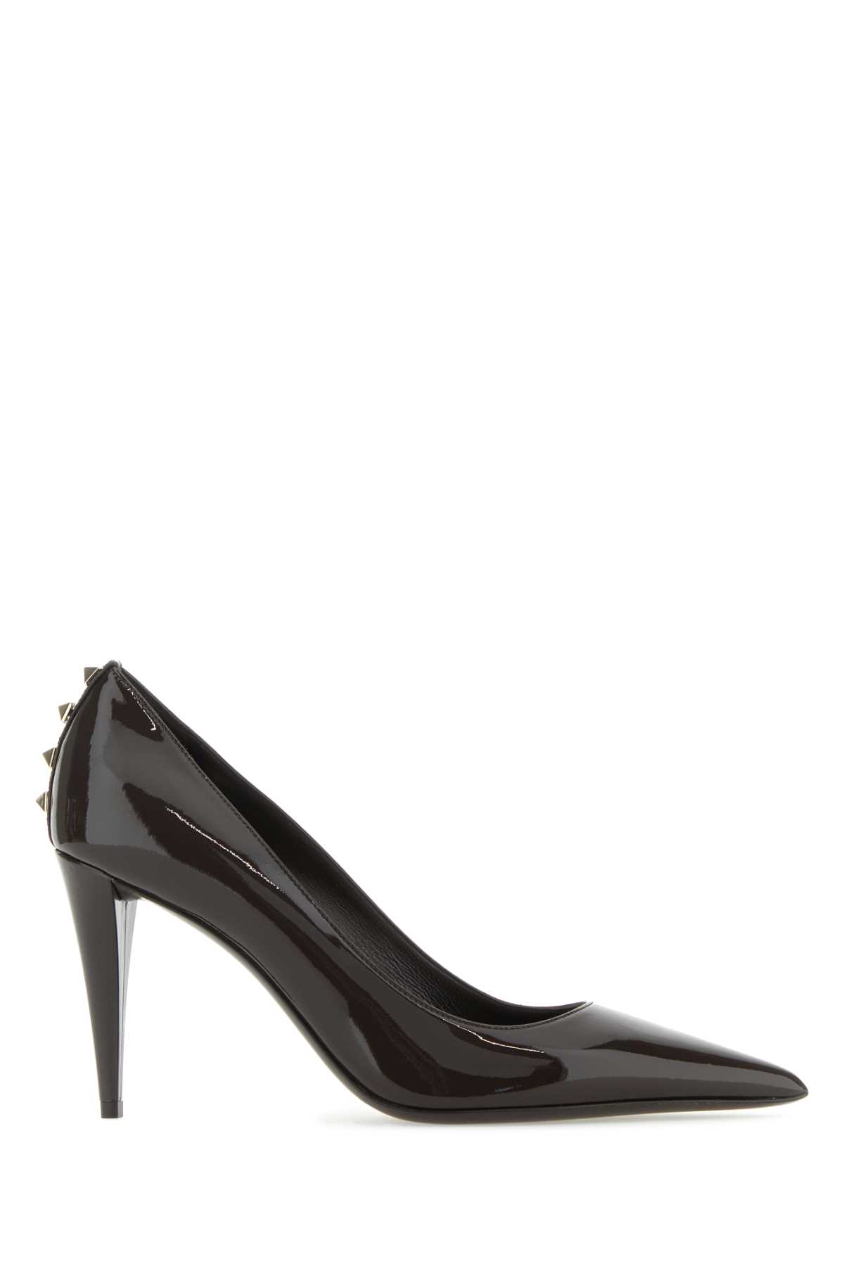 Shop Valentino Dark Brown Leather Rockstud Pumps