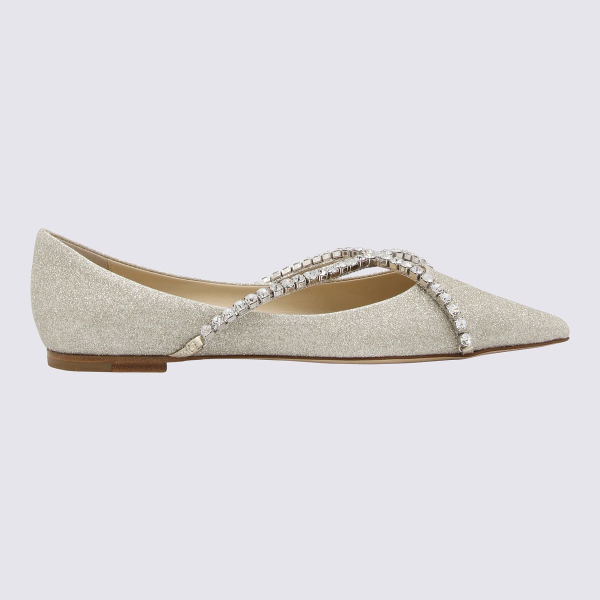 Shop Jimmy Choo Silver Leather Crystal Genevieve Flats In Platinum Ice/crystal