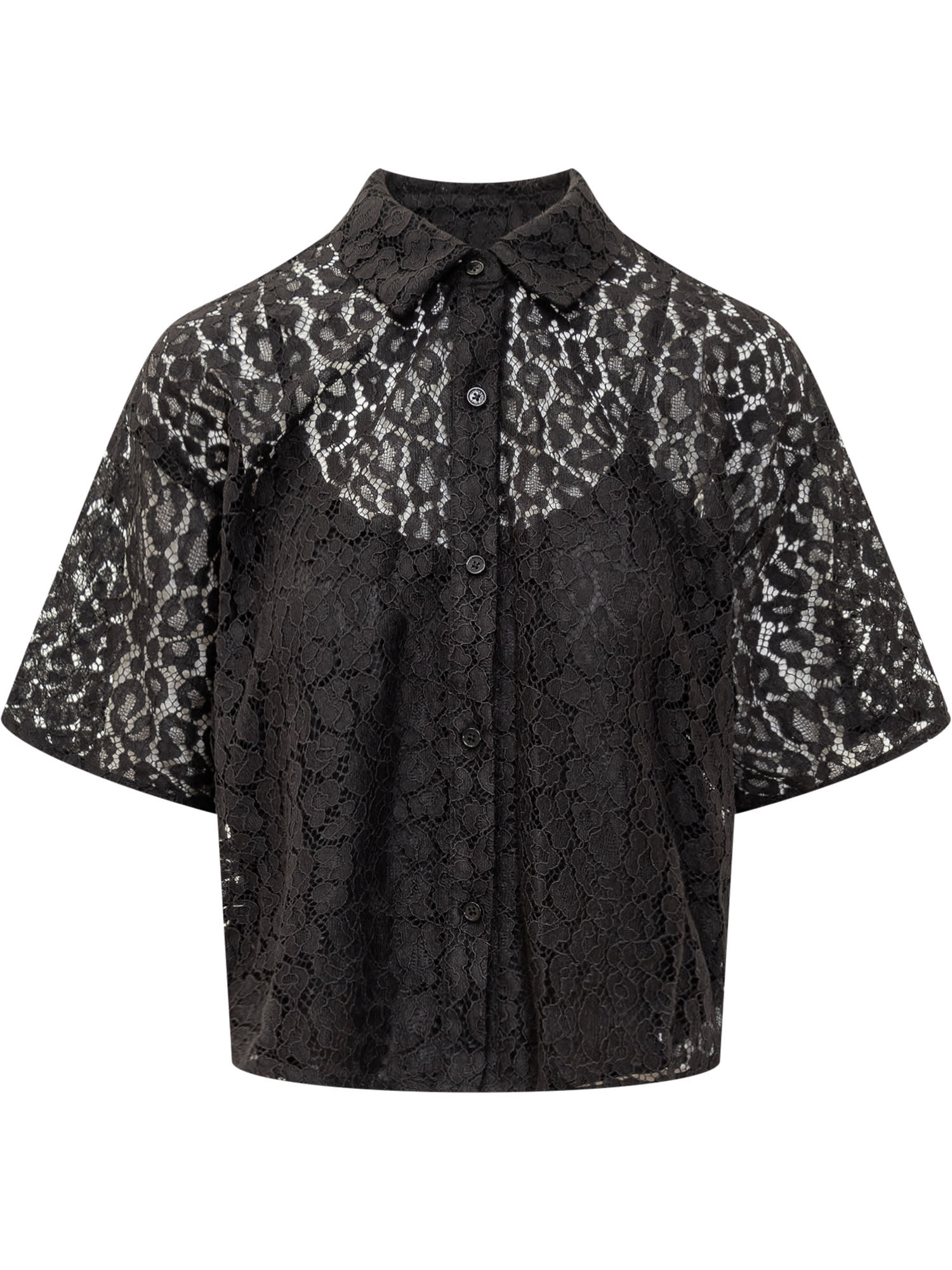 Shop Michael Michael Kors Lace Crop Down Shirt In Black