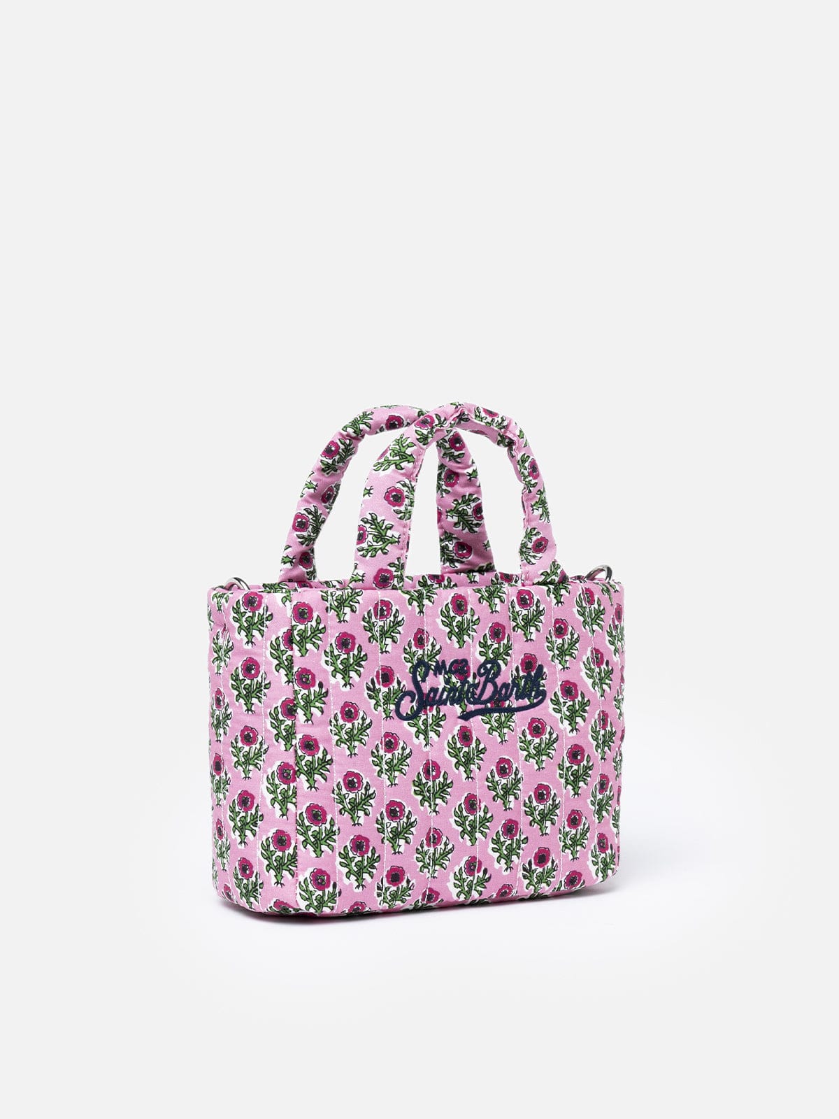 Mc2 Saint Barth Pink Flower Quilted Soft Tote Mini Bag In Pink