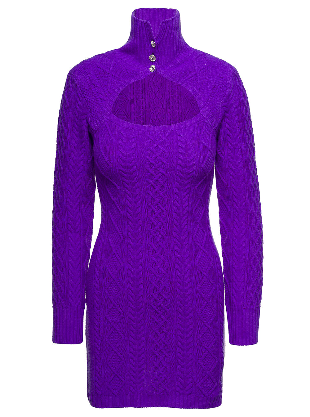 Eleonora Gottardi Purple Cable Knit Mini Dress With Cut-out Detail In Cashmere And Wool Woman Eleonora Gottardi