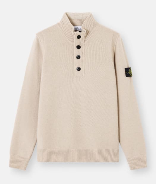 Stone Island Long Sleeve Knit Sweater With Removable Patch In Multi