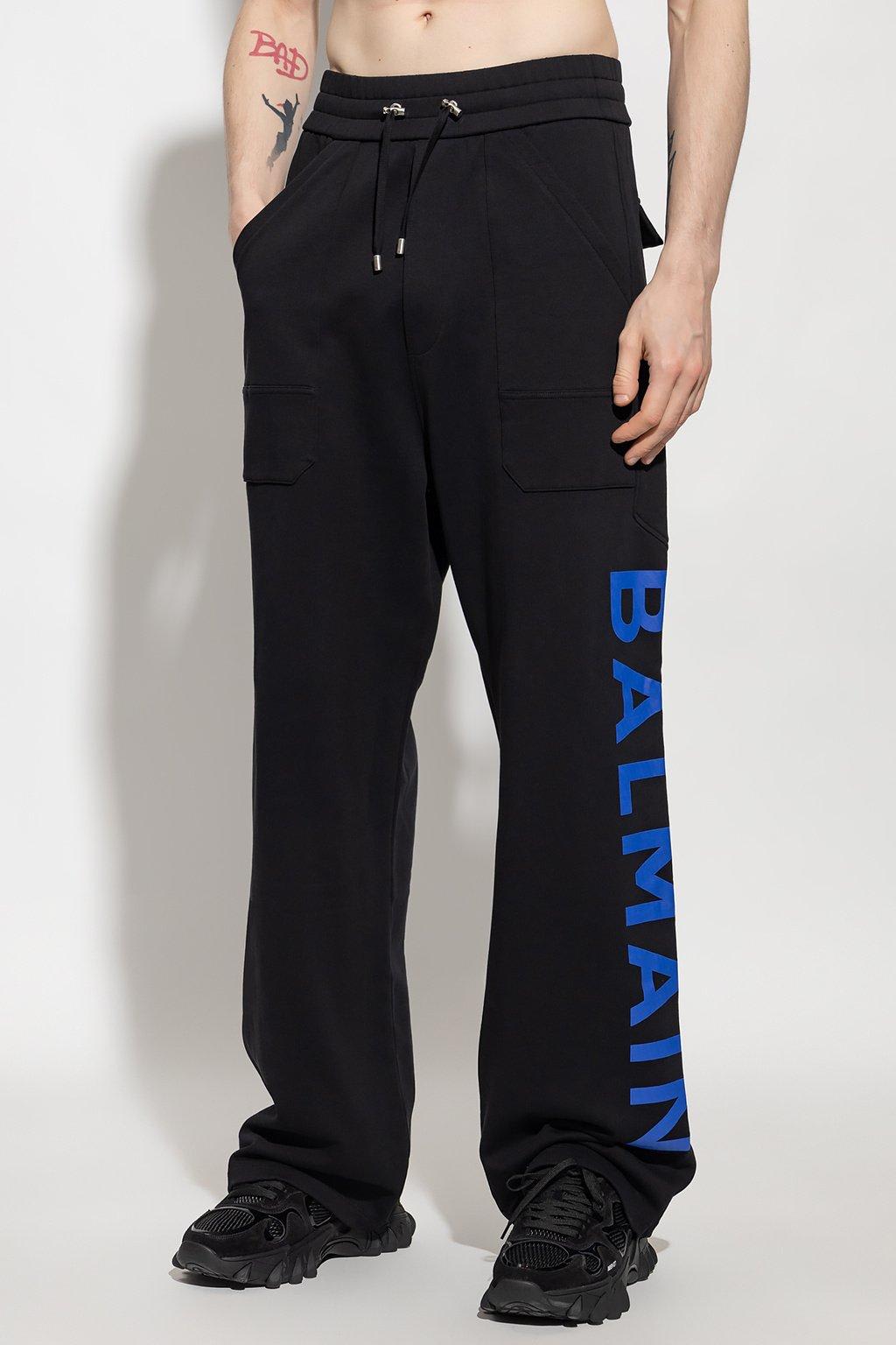 Shop Balmain Logo Printed Drawstring Sweatpants