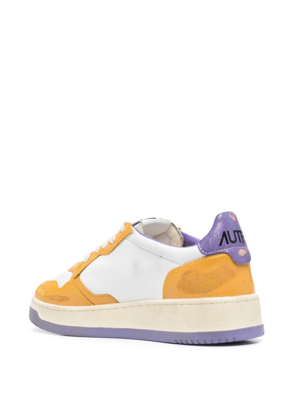 Shop Autry Color-block Yellow And Purple Medalist Low Top Sneakers In Cow Leather