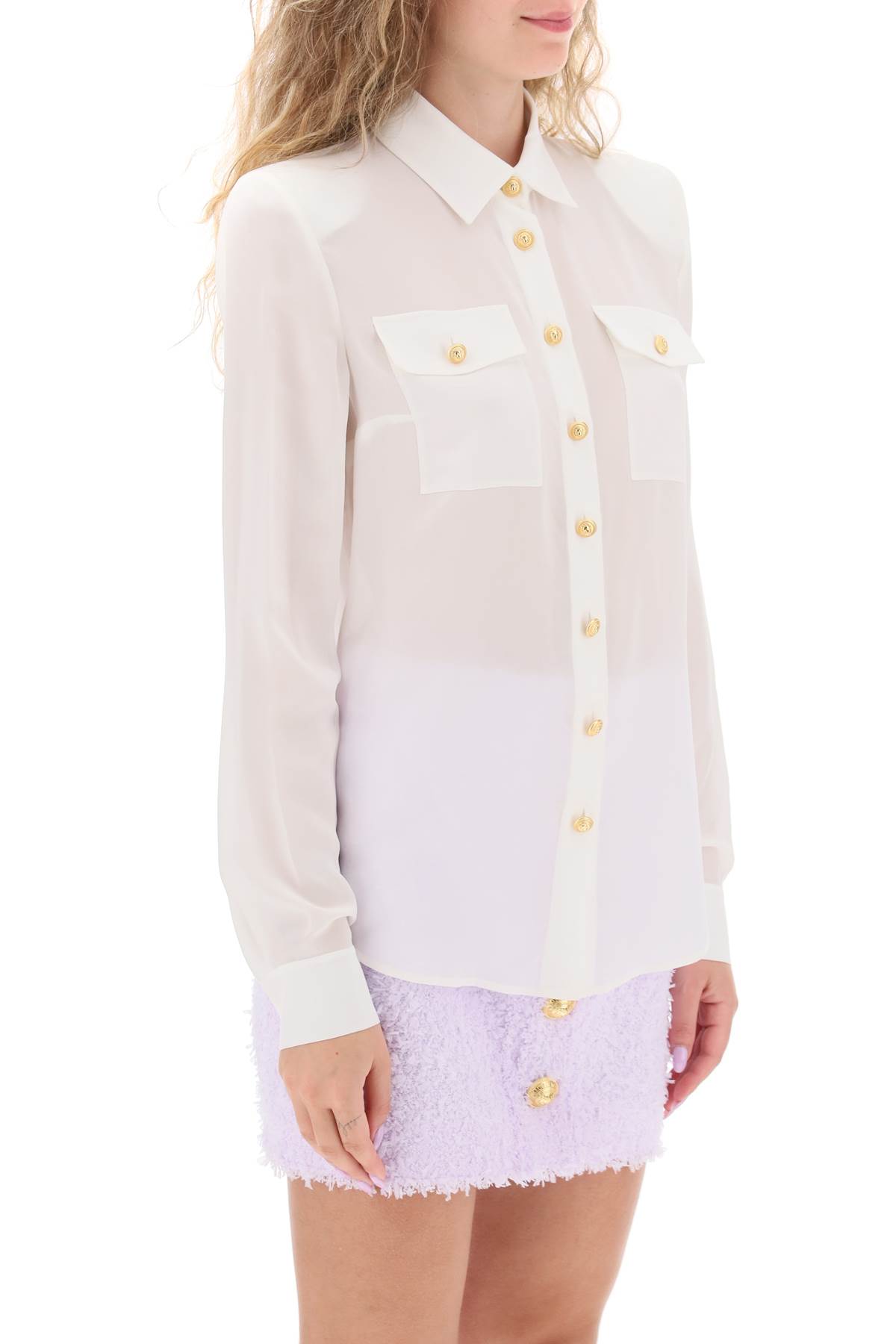 Shop Balmain Crepe De Chine Shirt With Padded Shoulders In Blanc (white)