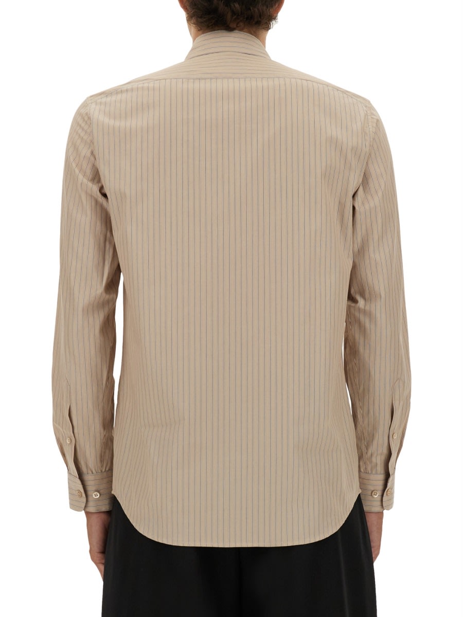 Dries Van Noten Striped Long Sleeve Shirt With Button-down Collar In Nude