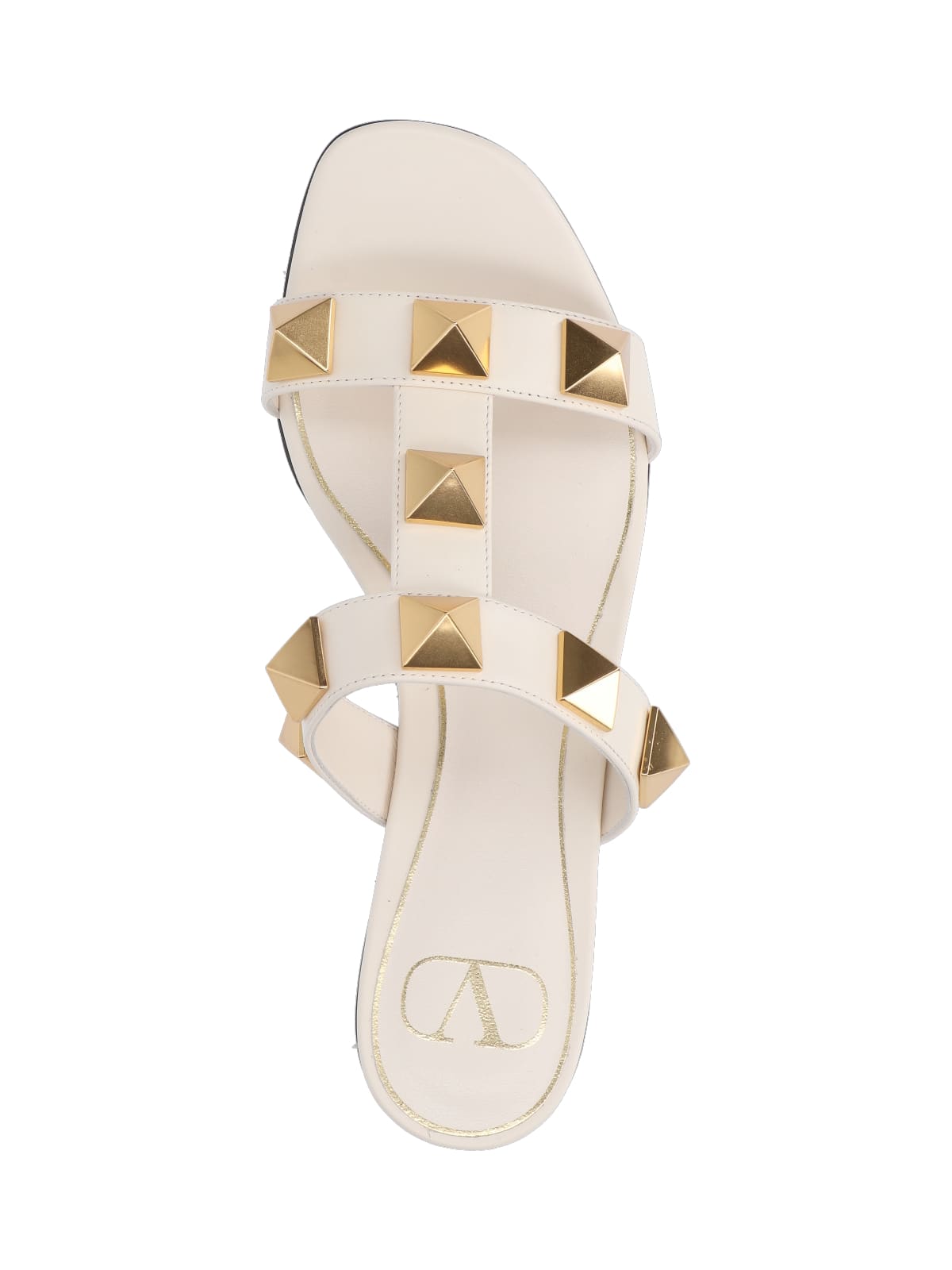 Valentino Garavani Roman Stud Flat Sandals With Signature Pyramid Studs In White