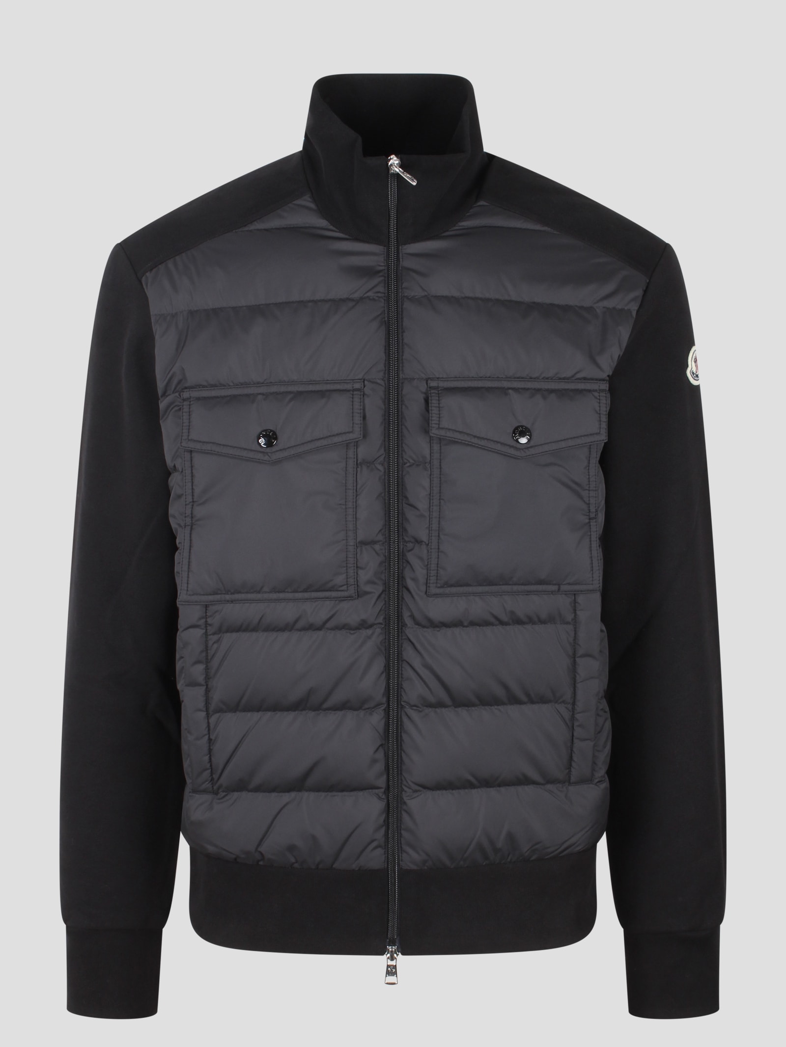 Shop Moncler Zipped Cardigan In Black