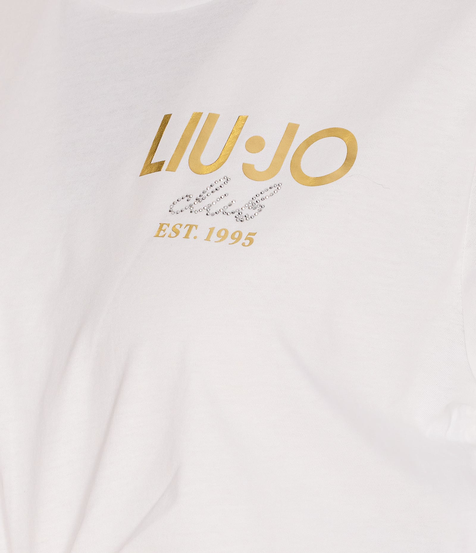 Liu •jo Crewneck T-shirt With Piercing And Knot In White