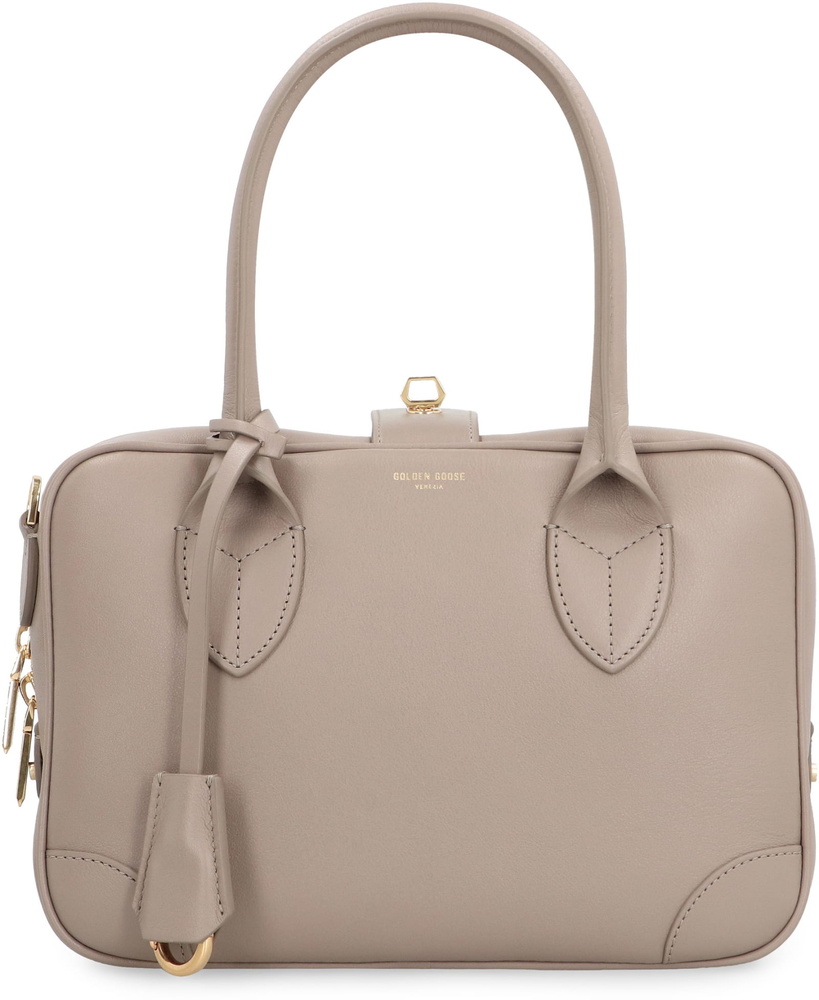 Shop Golden Goose Vita Leather Handbag In Taupe