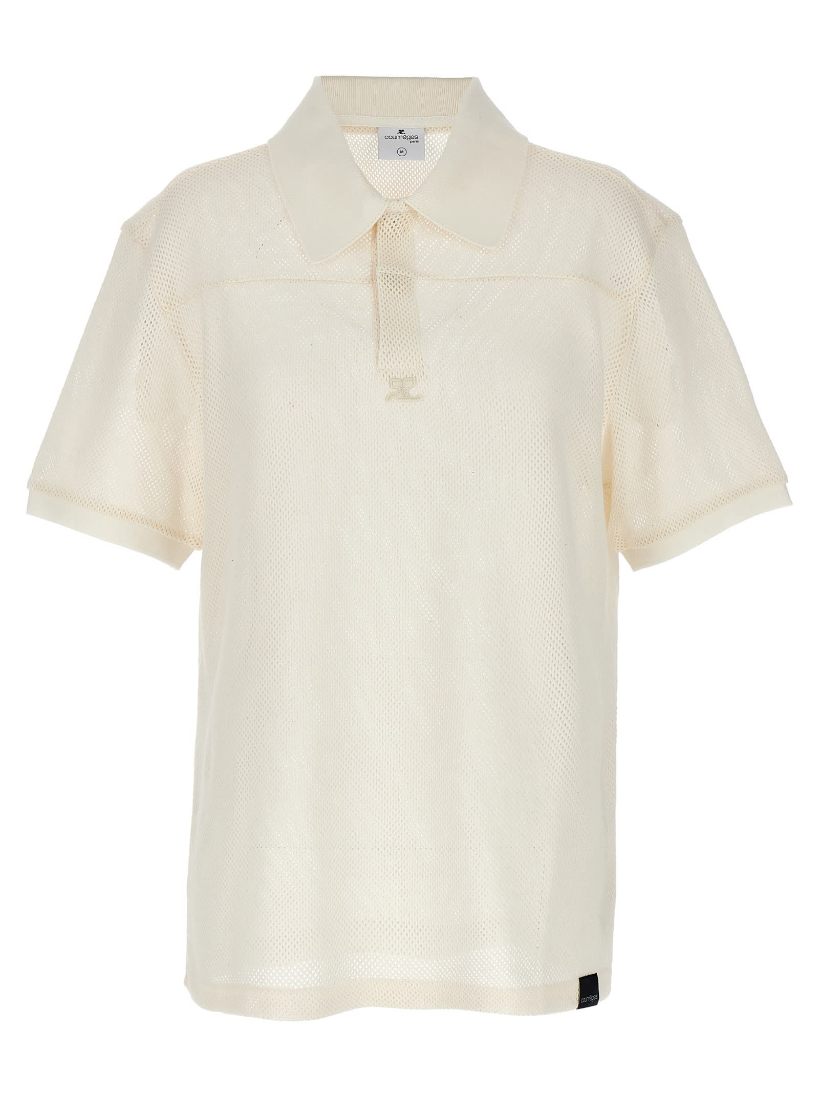 Shop Courrèges Ac Mesh Polo Shirt In White