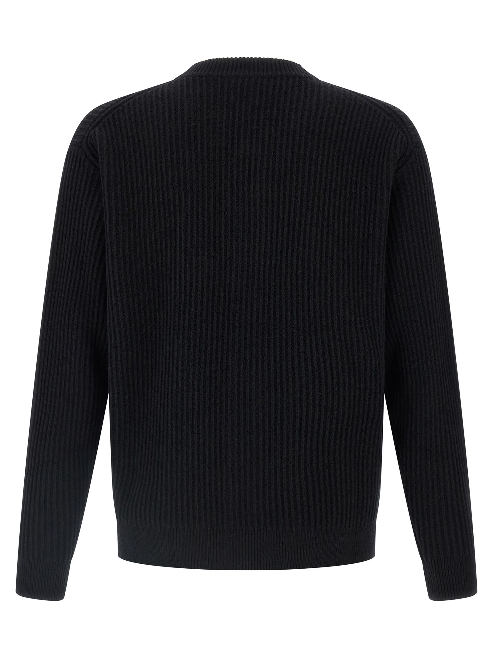 Maison Kitsuné Fox Head Wool Ribbed Cardigan Clothing In Black