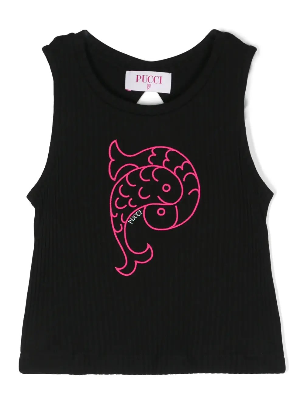 Shop Pucci Black Ribbed Tank Top With Fish Motif