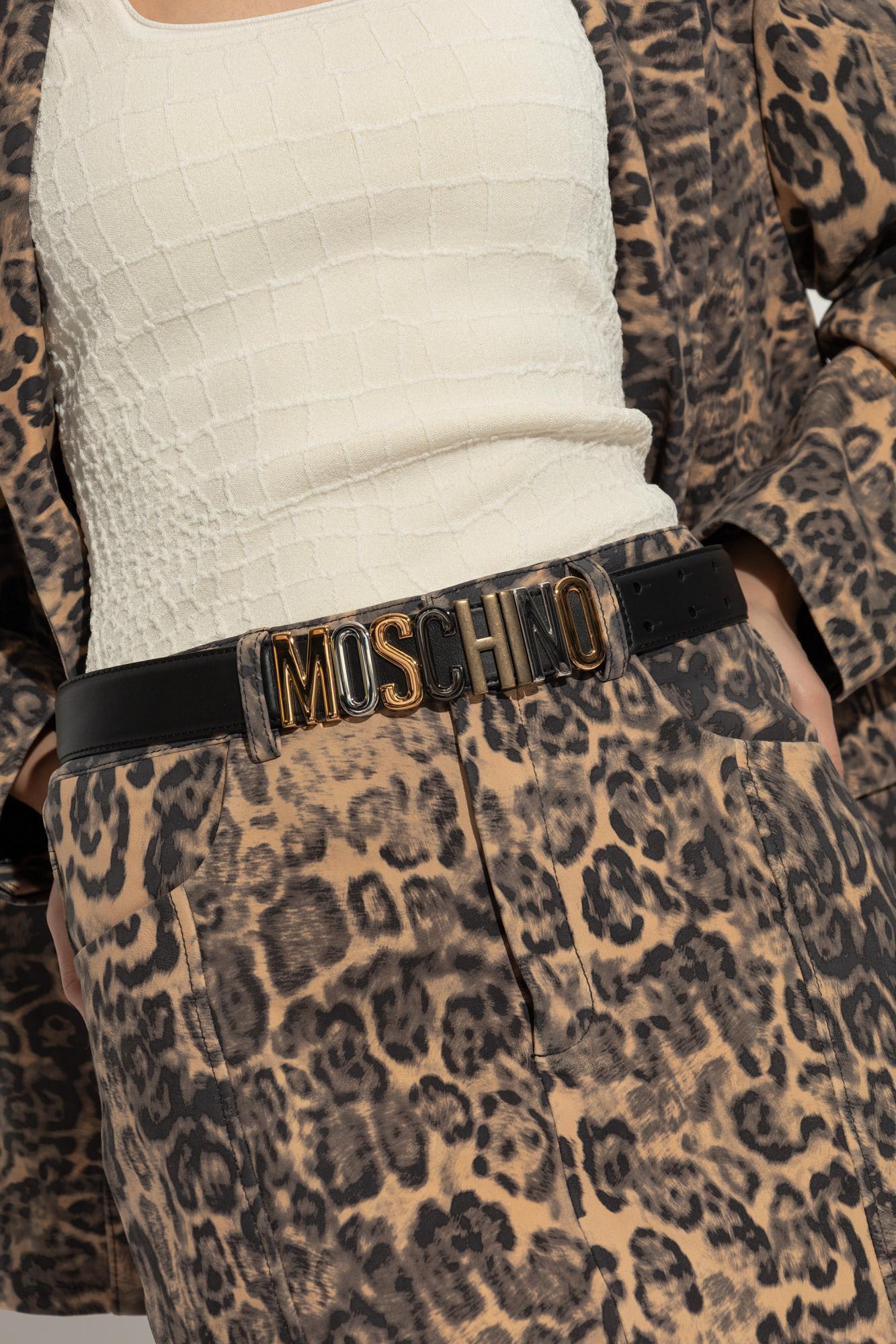 Moschino Calf Mixed Lettering Logo Belt In Black