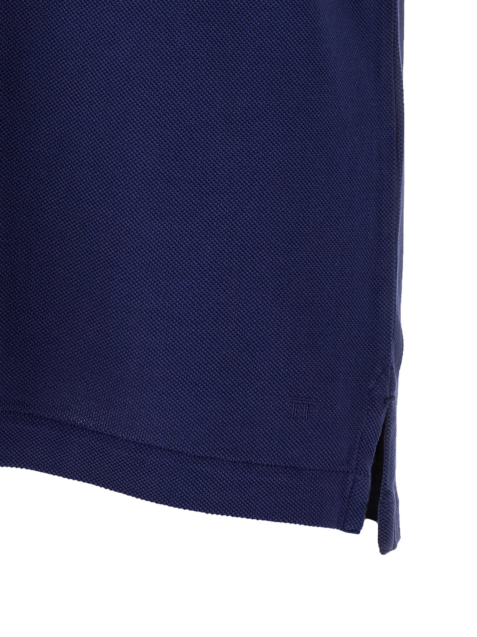 Tom Ford Front Button Placket Navy Blue Polo Shirt In Blue