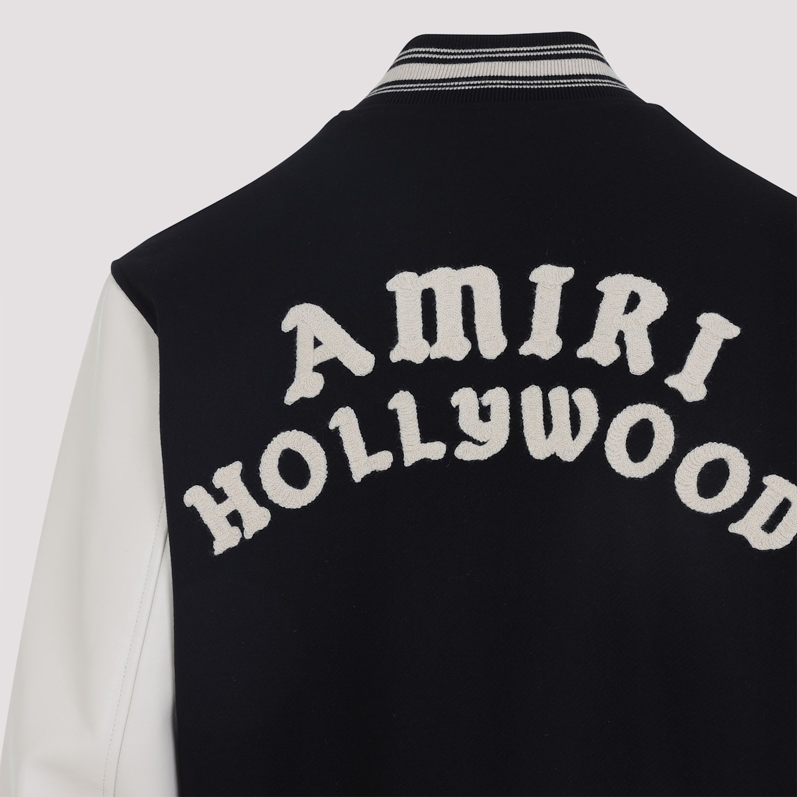 Amiri Varsity Jacket With White Contrasting Sleeves And Embroidered Detailing In Black