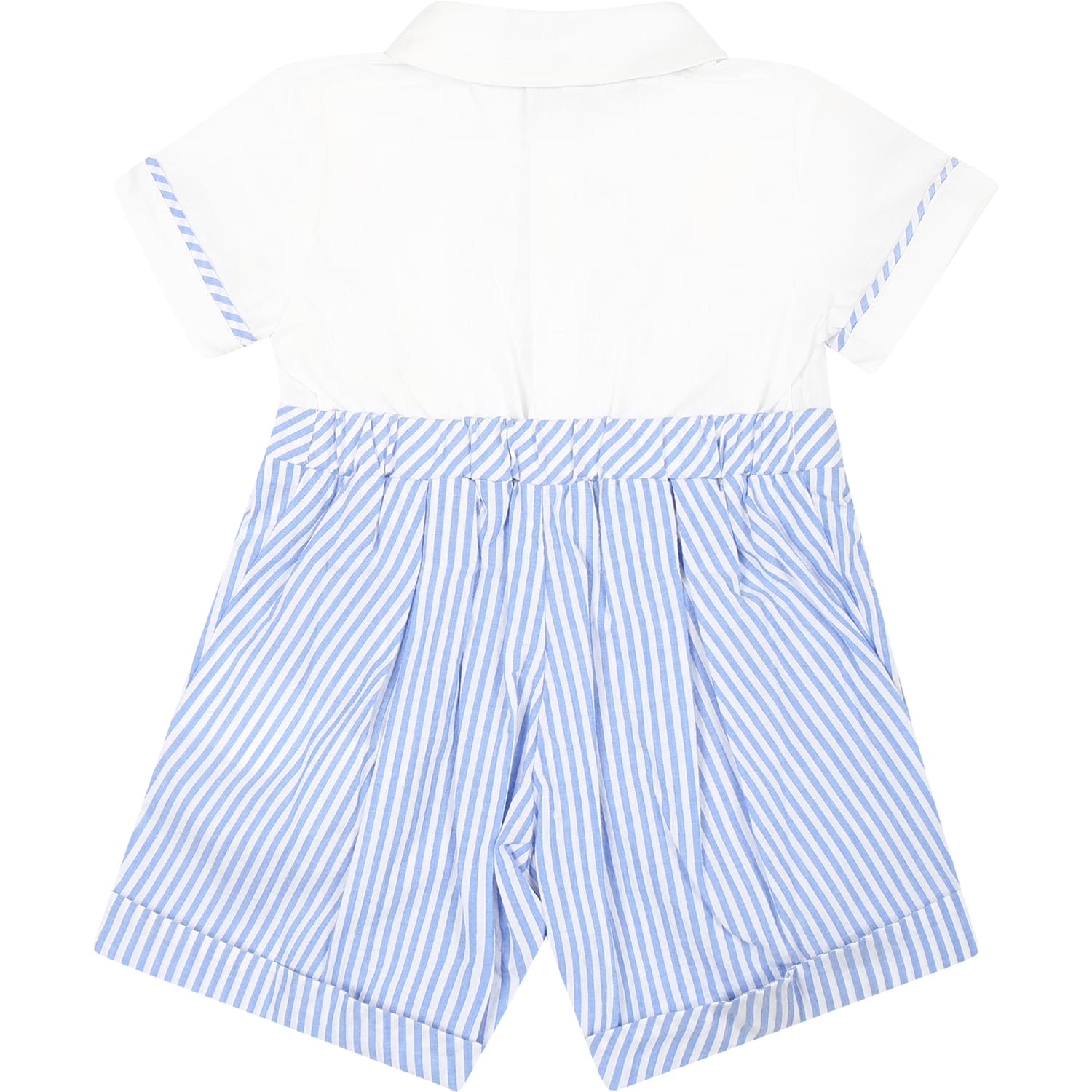 Shop Monnalisa Light Blue Romper For Baby Boy With Bow Tie In White