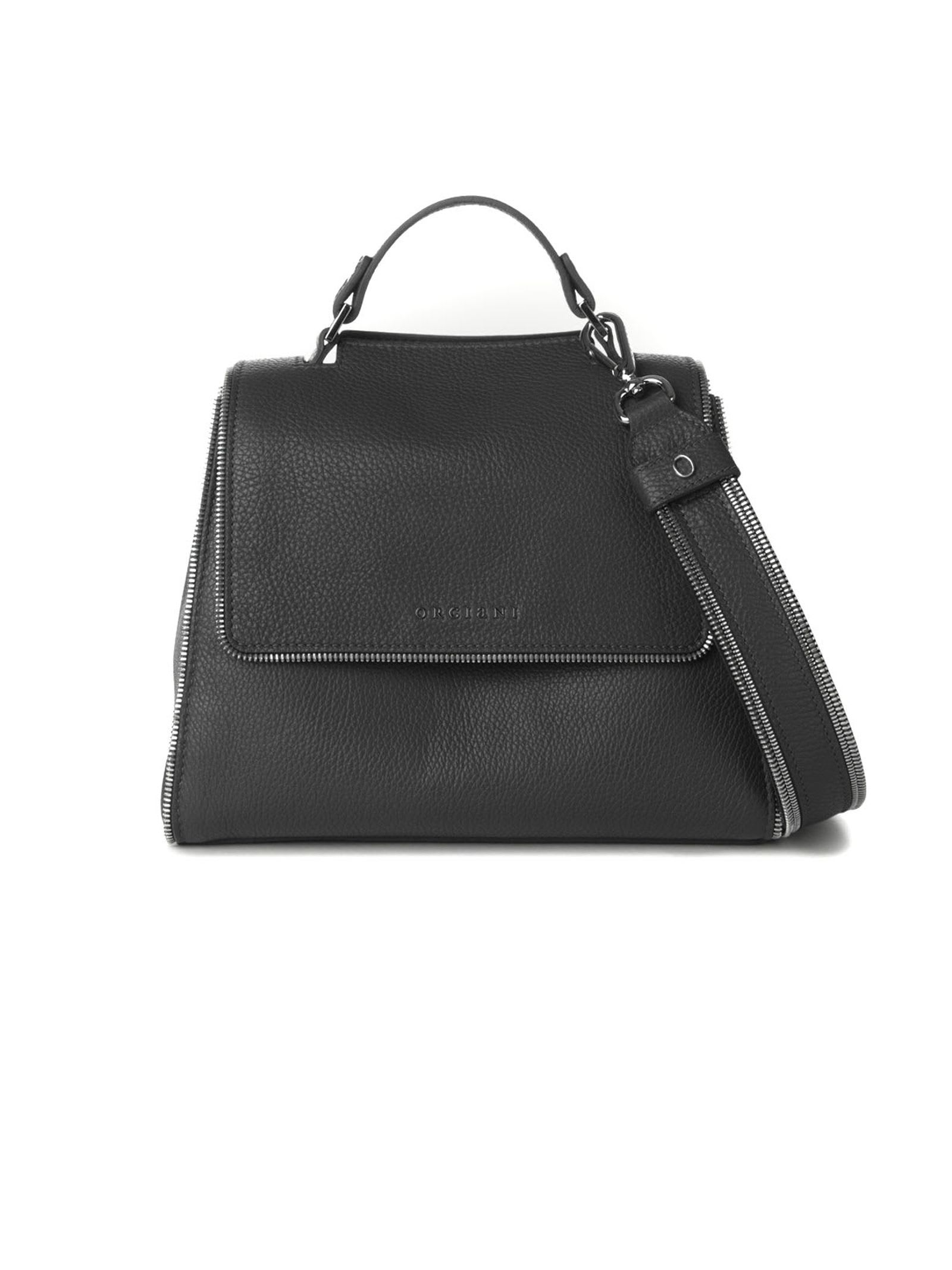 Orciani Black Grained Leather Handbag Bag