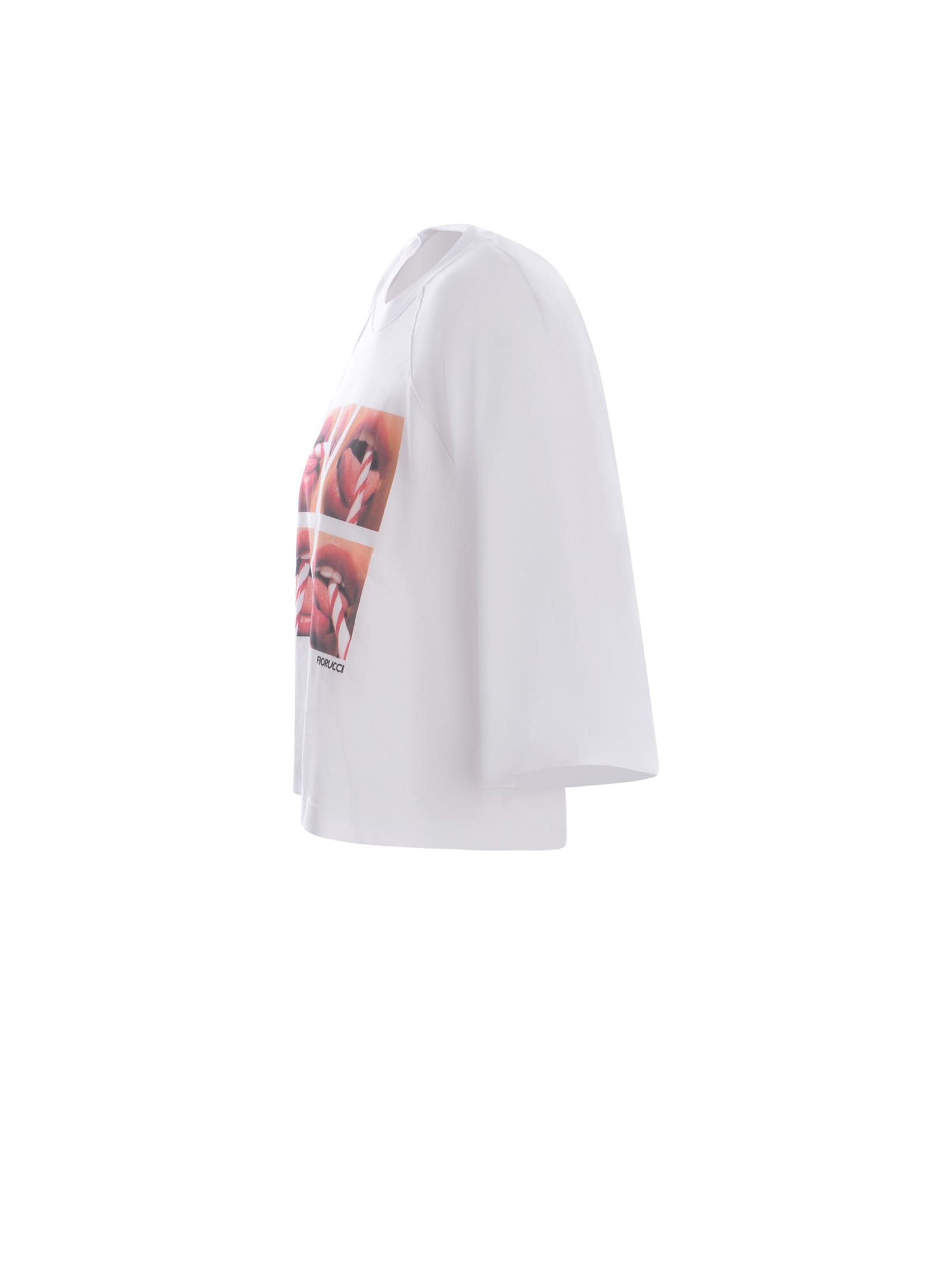 Shop Fiorucci Crop T-shirt  Mouth Made Of Cotton In White