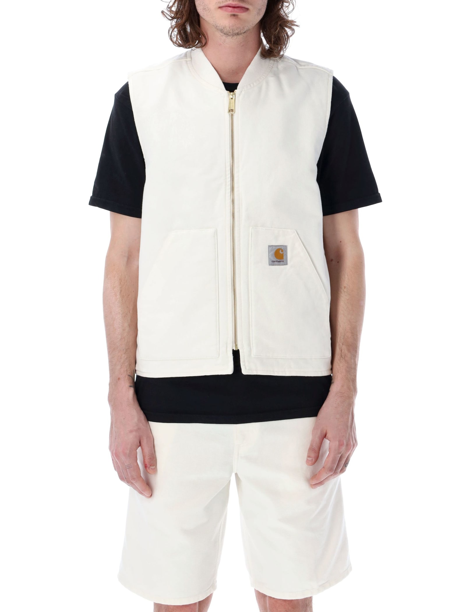 Carhartt Vest With Patch Pockets And Ribbed Collar In Wax