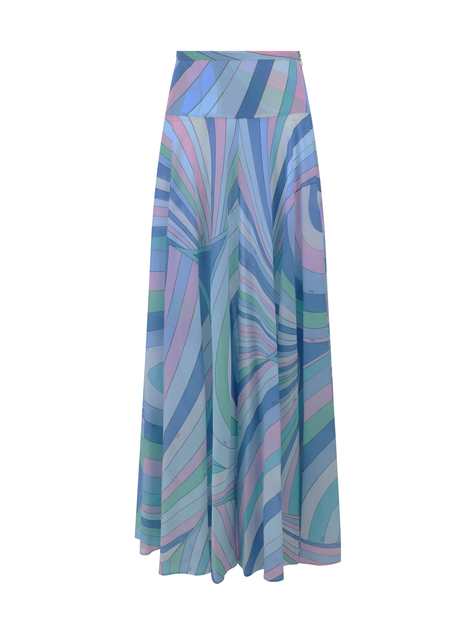 Shop Pucci Printed Long Skirt In Celeste/bianco