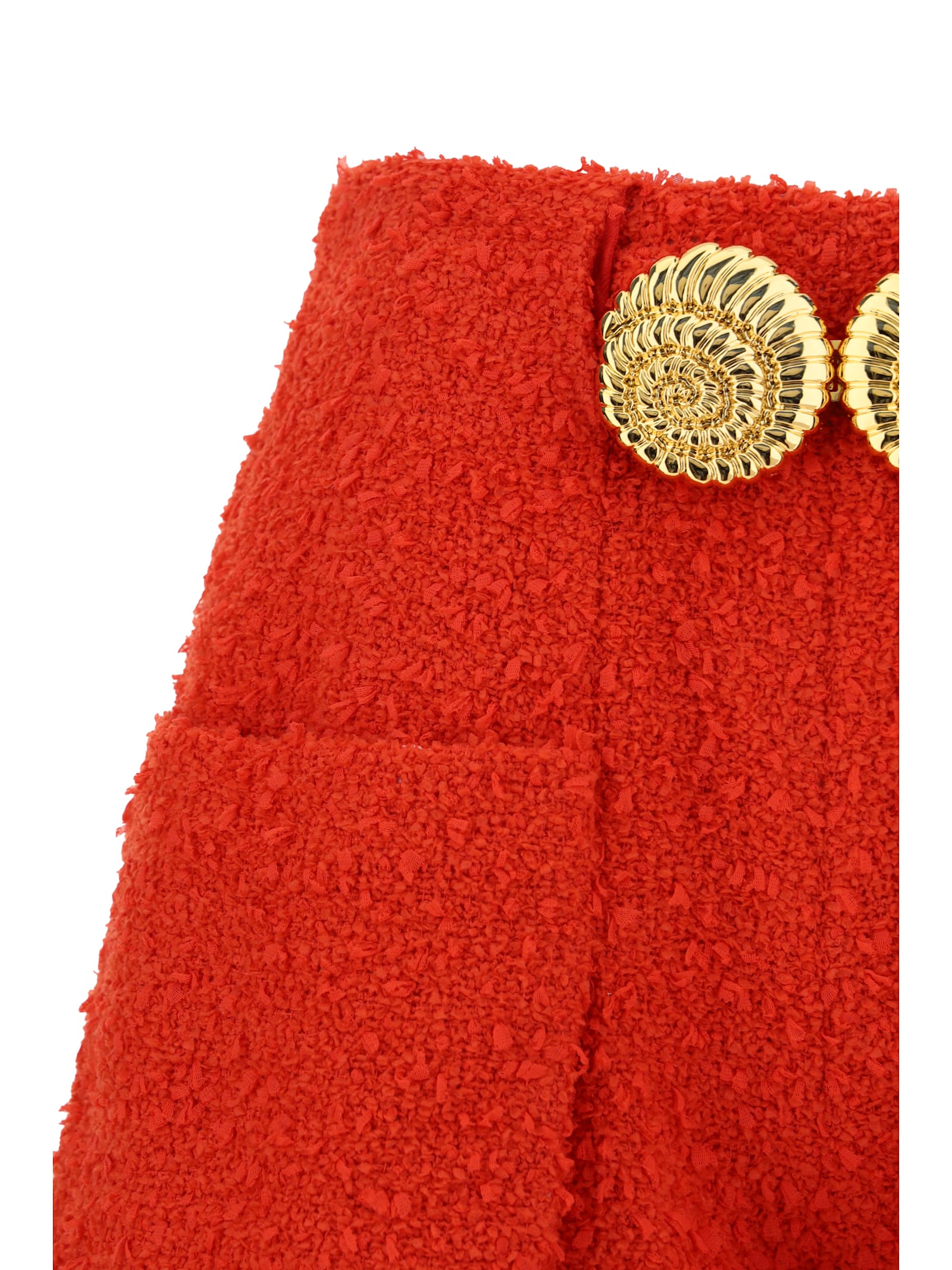 Shop Balmain 2 Pkts Btn Escargot Belted Tweed Shorts In Rouge