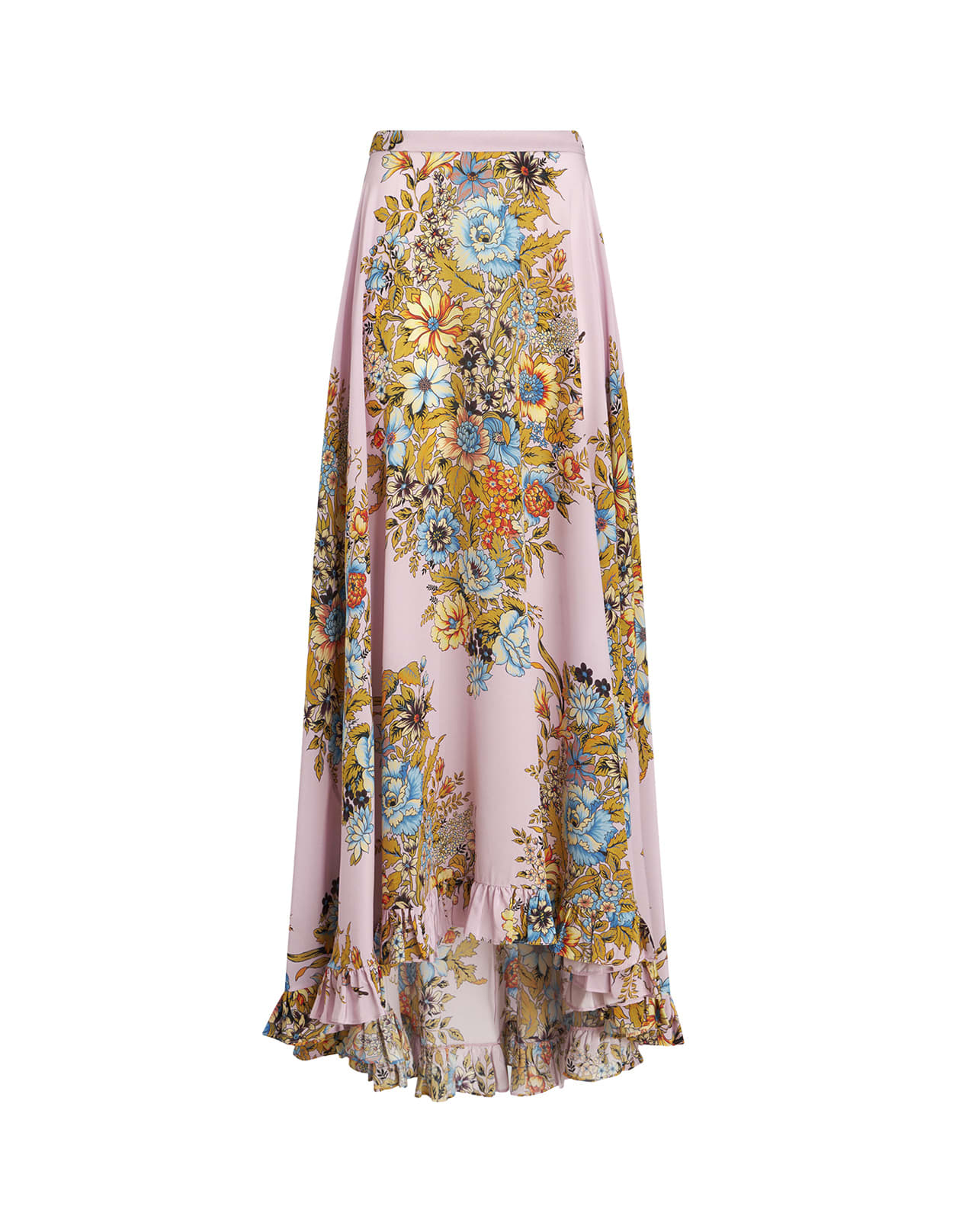Shop Etro Pink Crepe De Chine Long Skirt With Print