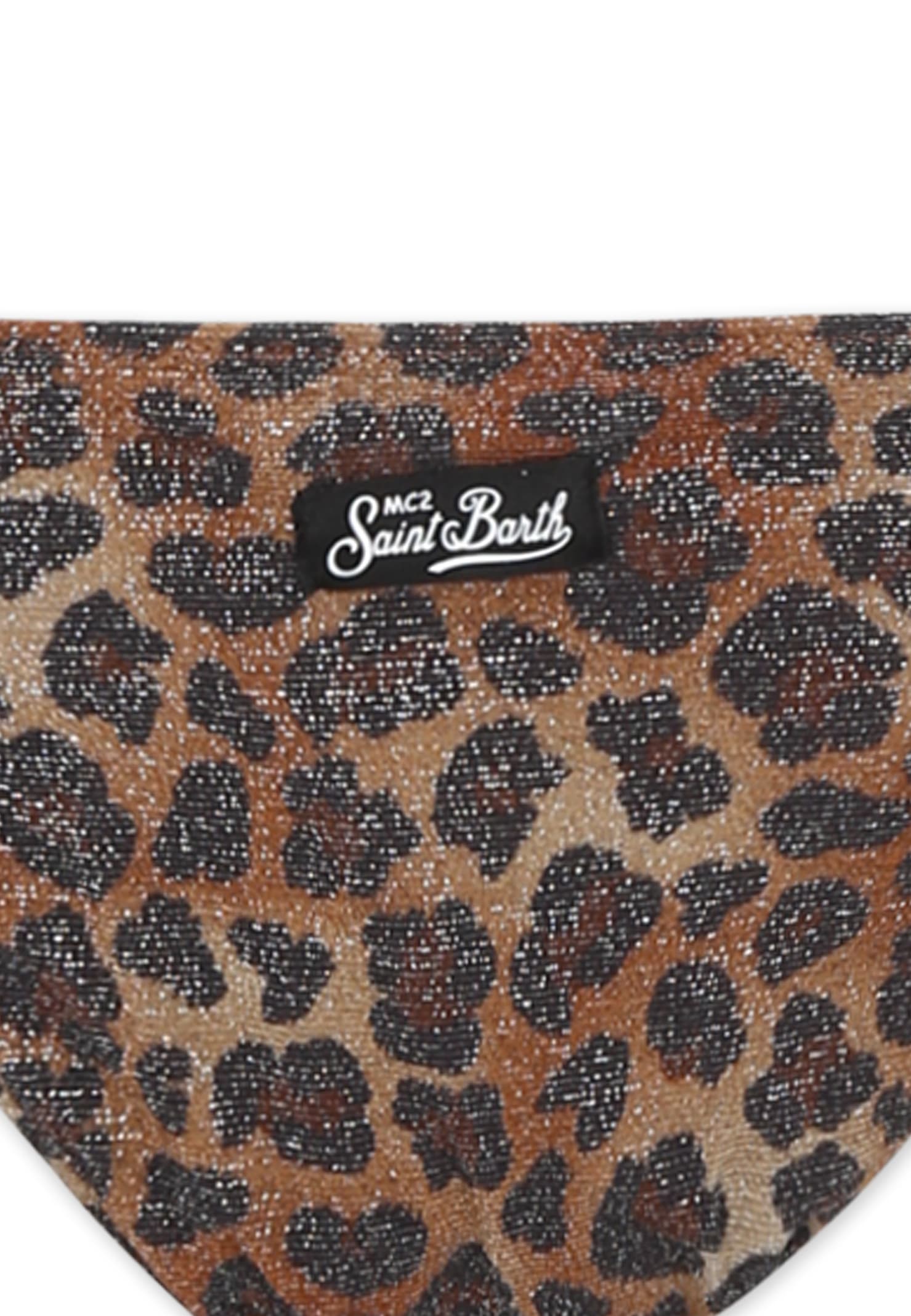 Mc2 Saint Barth Brown Bikini For Girl With Animalier Print In Brown