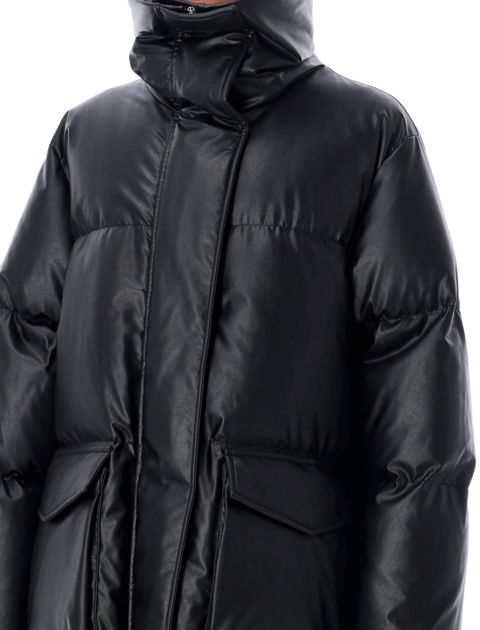 Shop Mm6 Maison Margiela Long Downjacket Eco Leather In Black