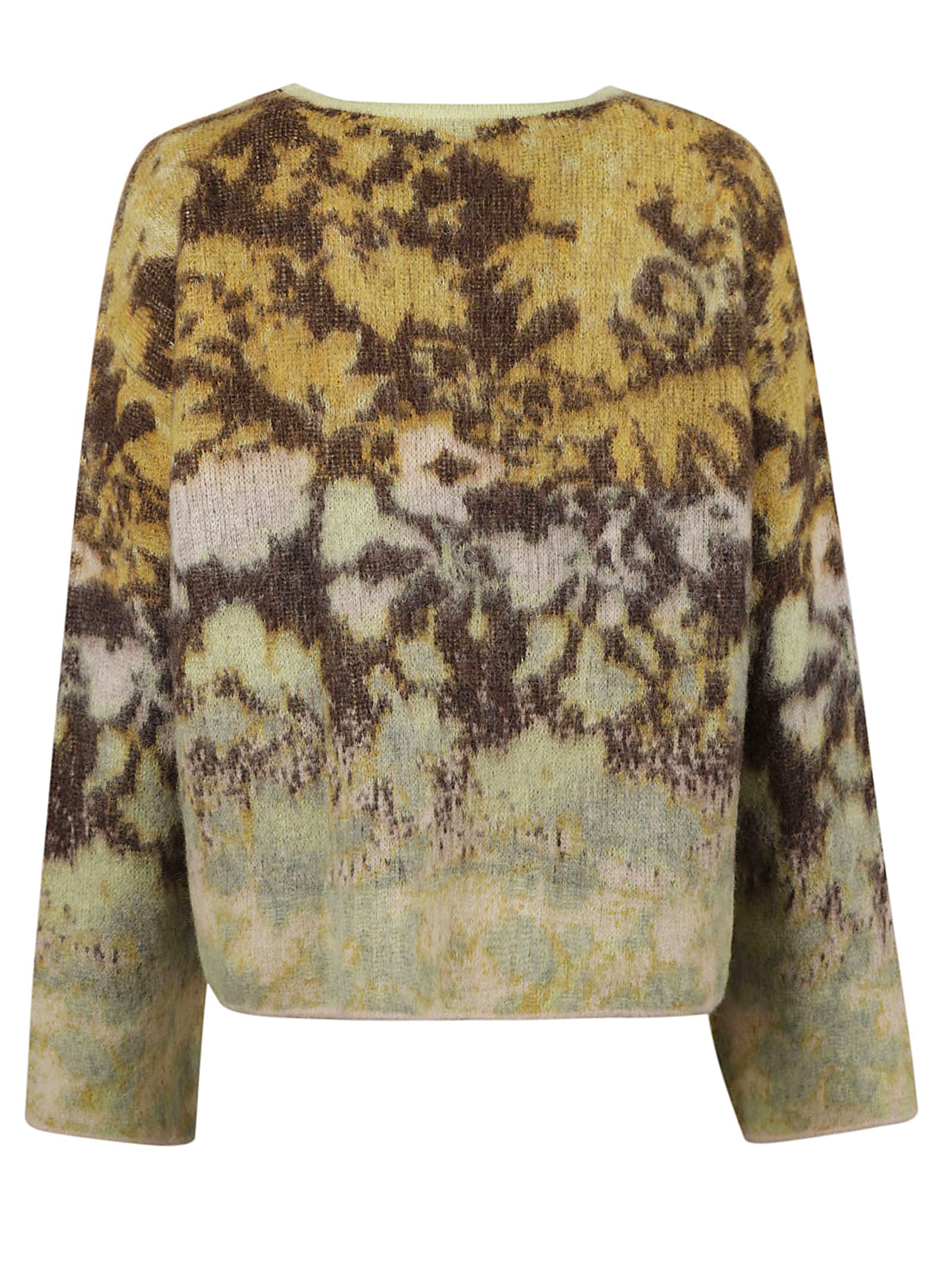 Shop Forte Forte Fur Applique Floral Print Sweater In Yellow/green/brown