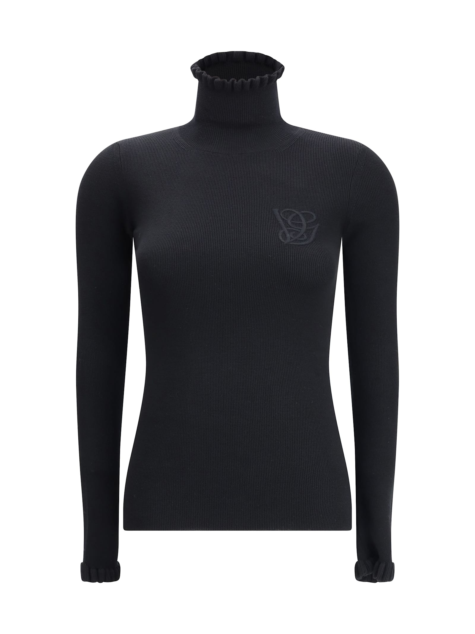 Valentino Wool Sweater With Ruffled Collar In Black