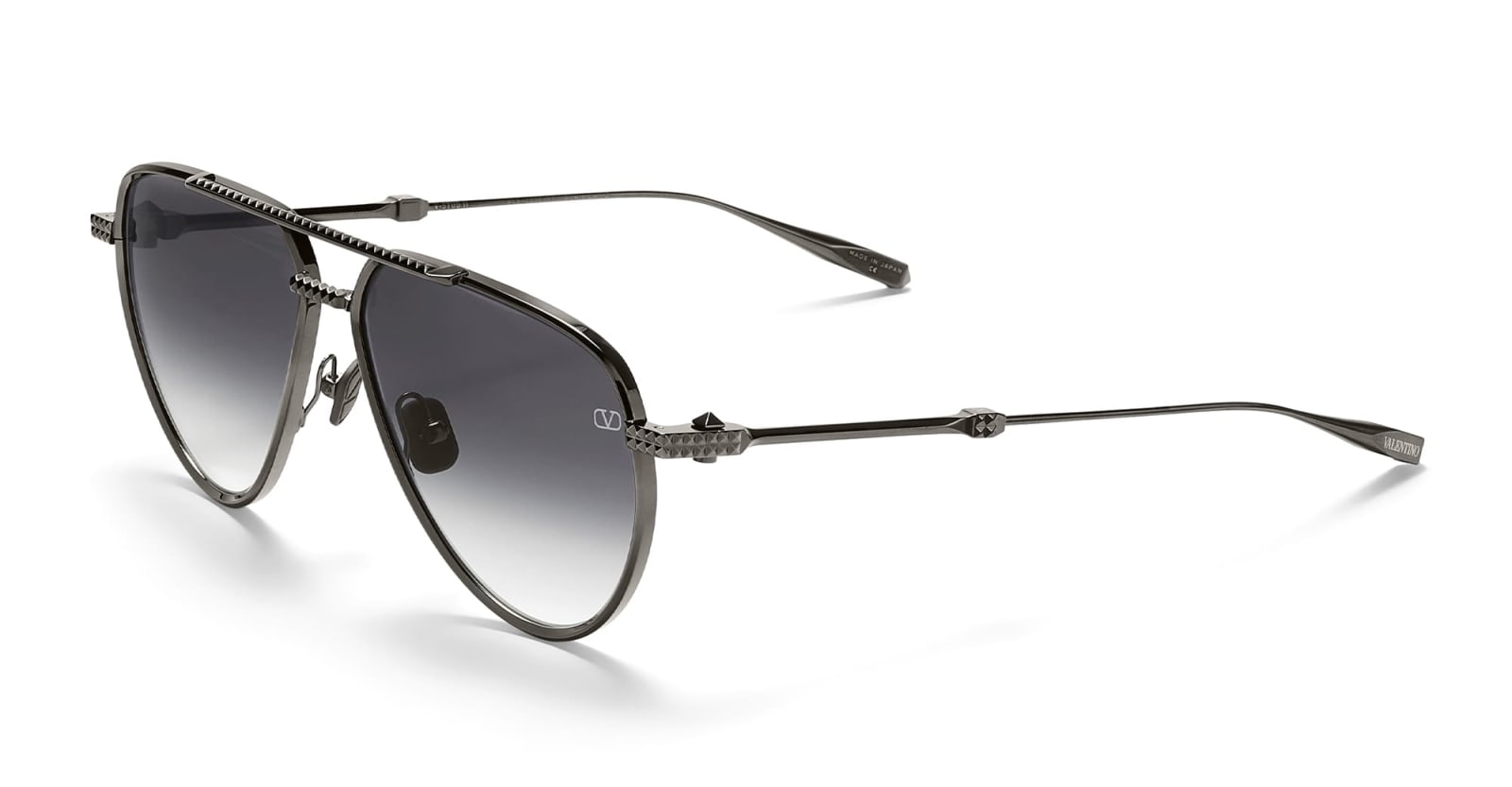 Shop Valentino V-stud Ii - Black Rhodium Sunglasses In Grey