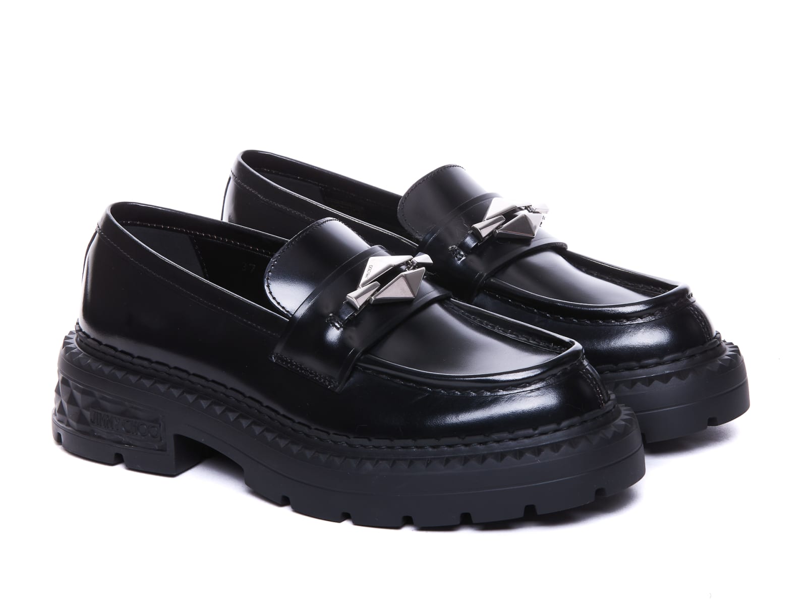 Shop Jimmy Choo Marlow Diamond Loafers In Black