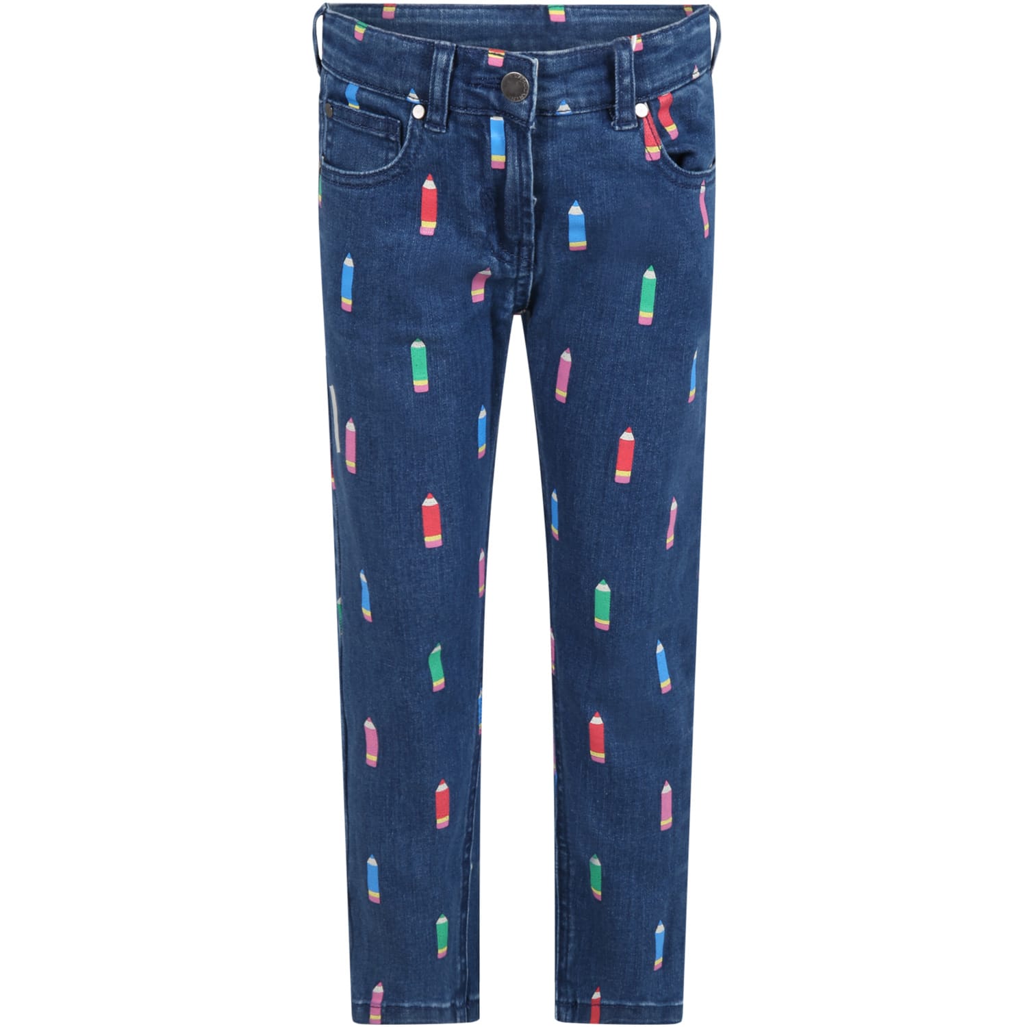 Stella McCartney Kids Blue Jeans Denim For Girl With Colorful Pencils