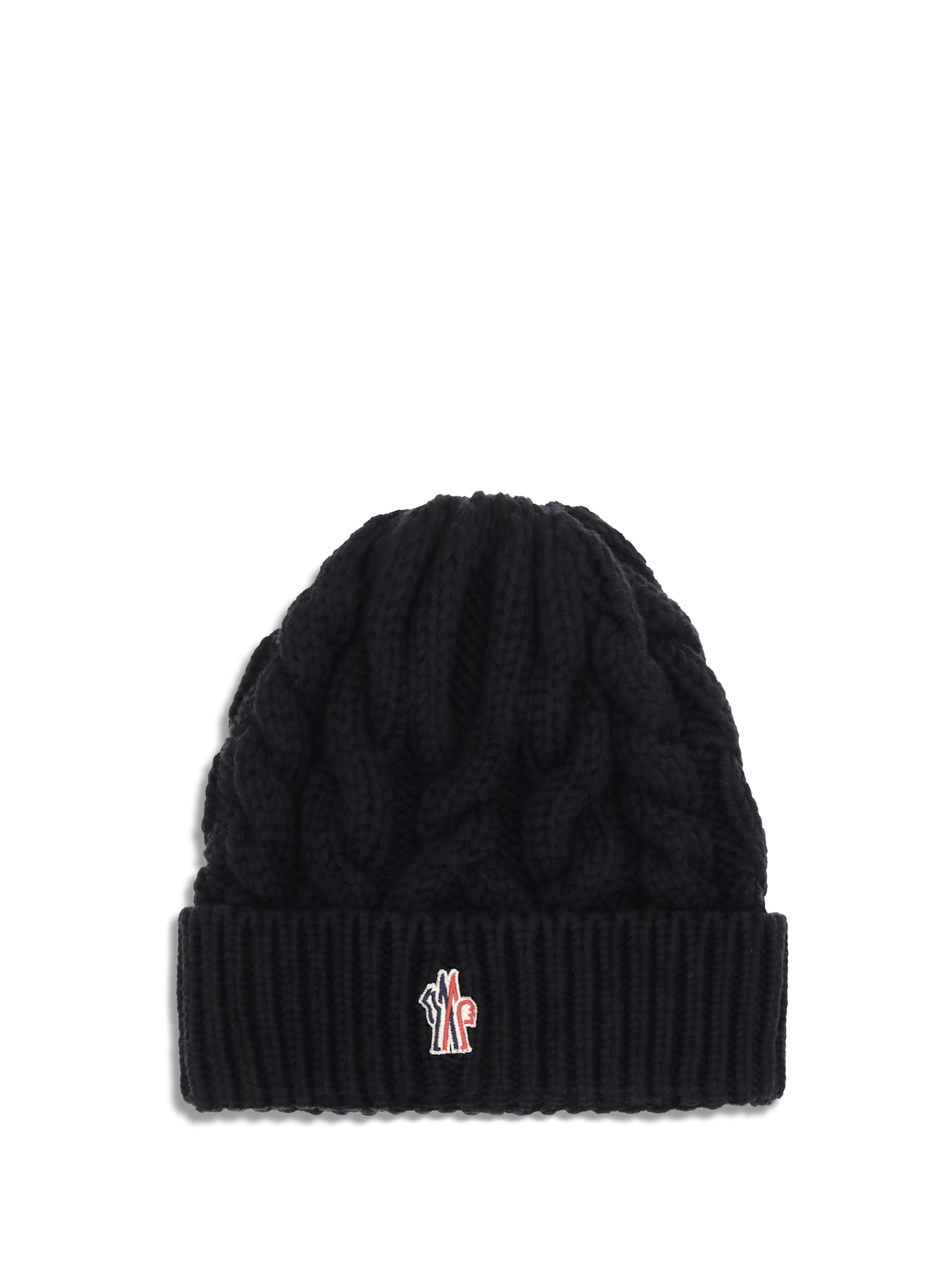Moncler Grenoble Logo Patch Knitted Beanie In Black