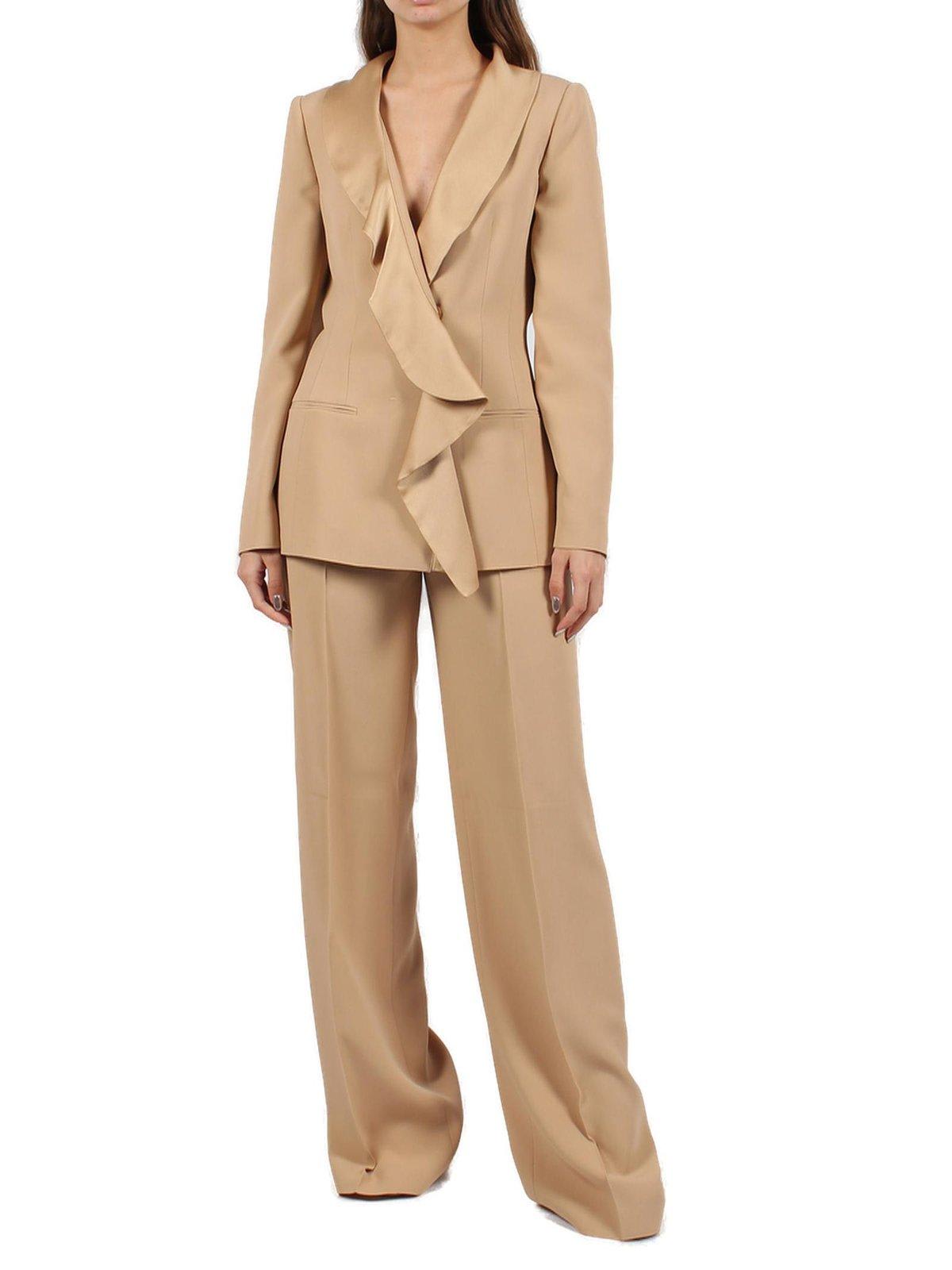 Shop Alberta Ferretti Long-sleeved Tailored Blazer In Beige