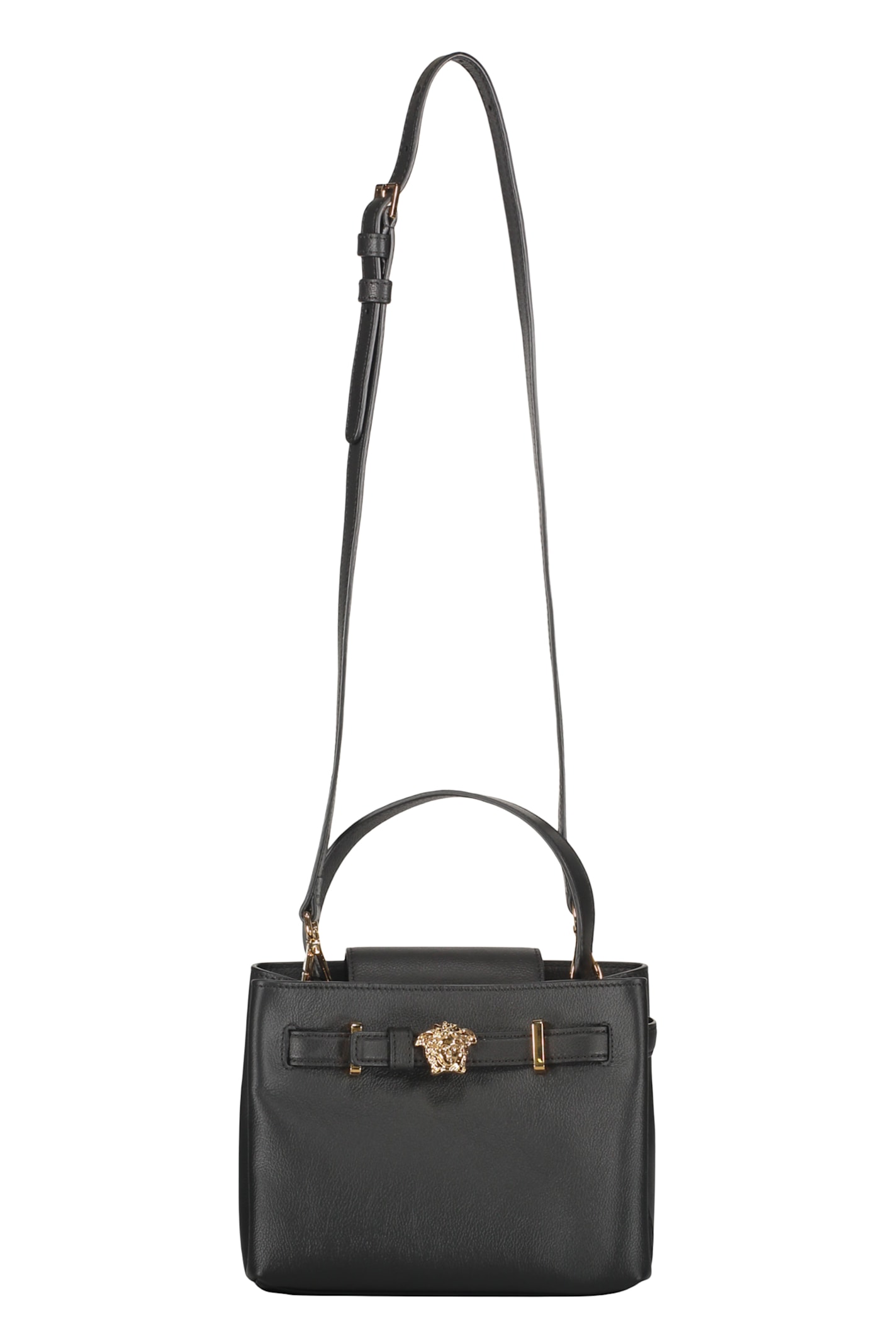 Versace Elegant Black Leather Bag With Golden Closure In Black