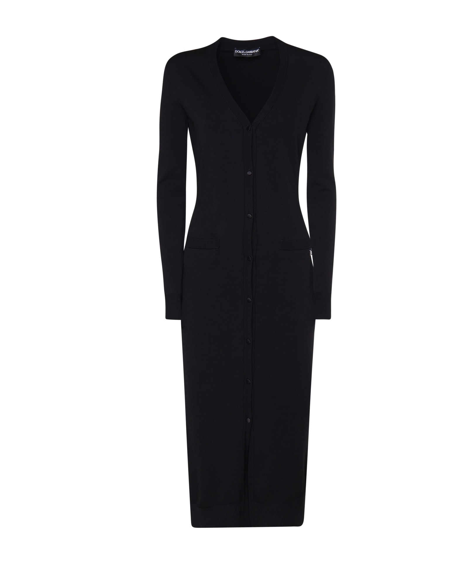 Shop Dolce & Gabbana Long Cardigan In Stretch Viscose Knit In Black