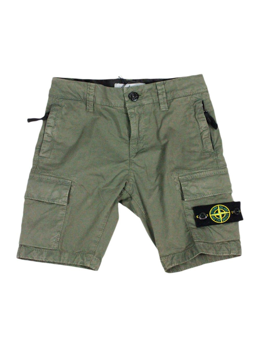 Shop Stone Island Compass Patch Knee-length Cargo Shorts In Green