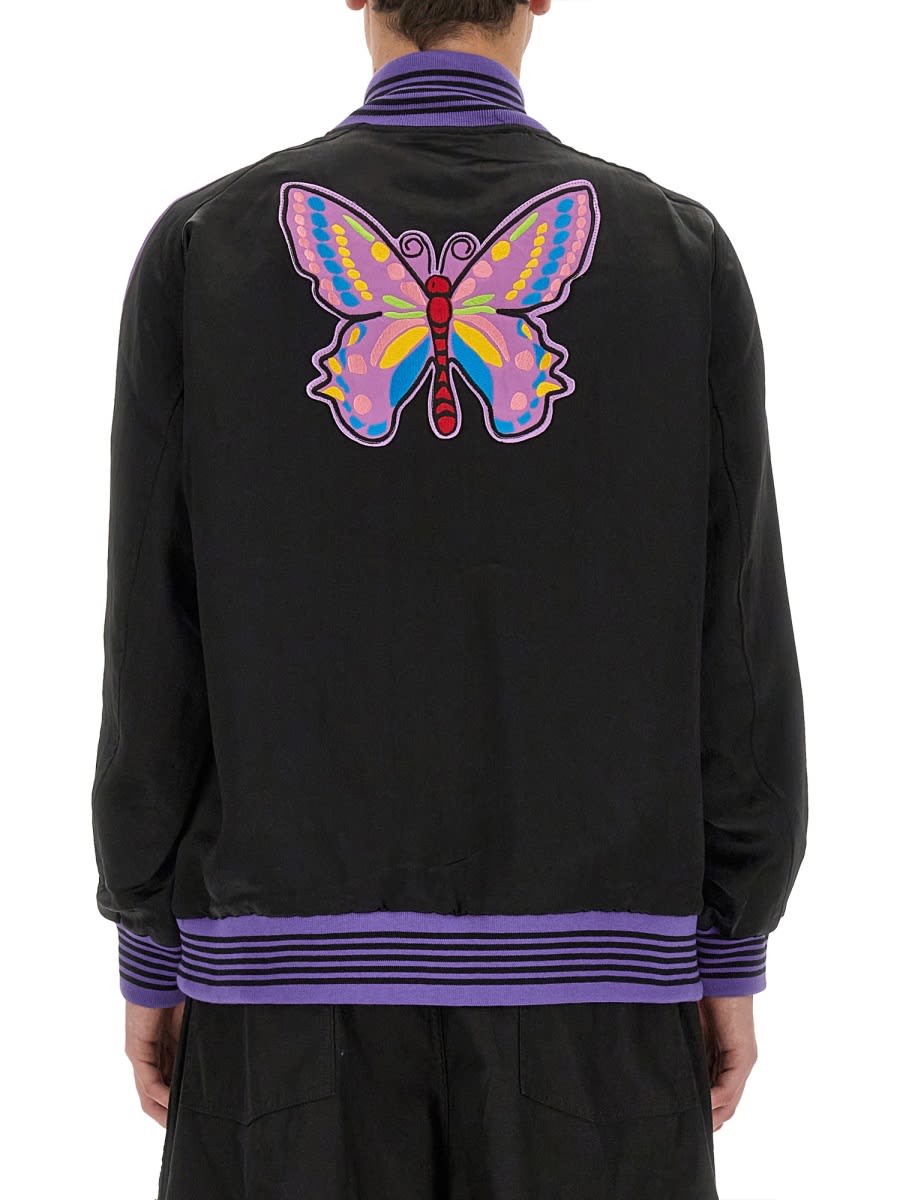 Needles Comfort Fit Satin Jacket With Graphic Patches In Black