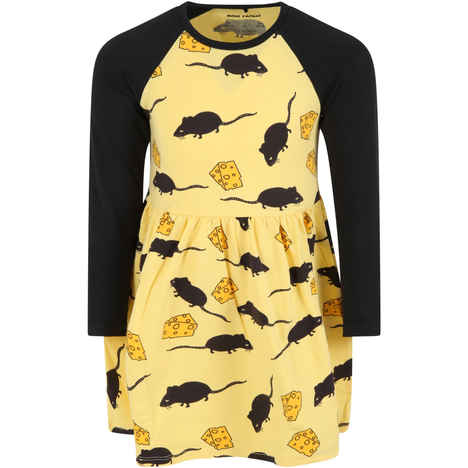 Mini Rodini Yellow Dress For Girl With Mouse Print