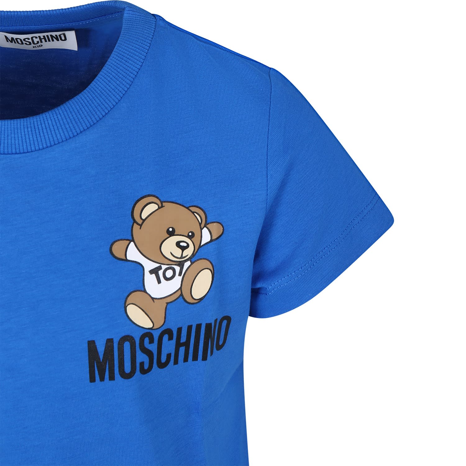 Shop Moschino Light Blue T-shirt For Kids With Teddy Bear And Logo In Victoria Blue