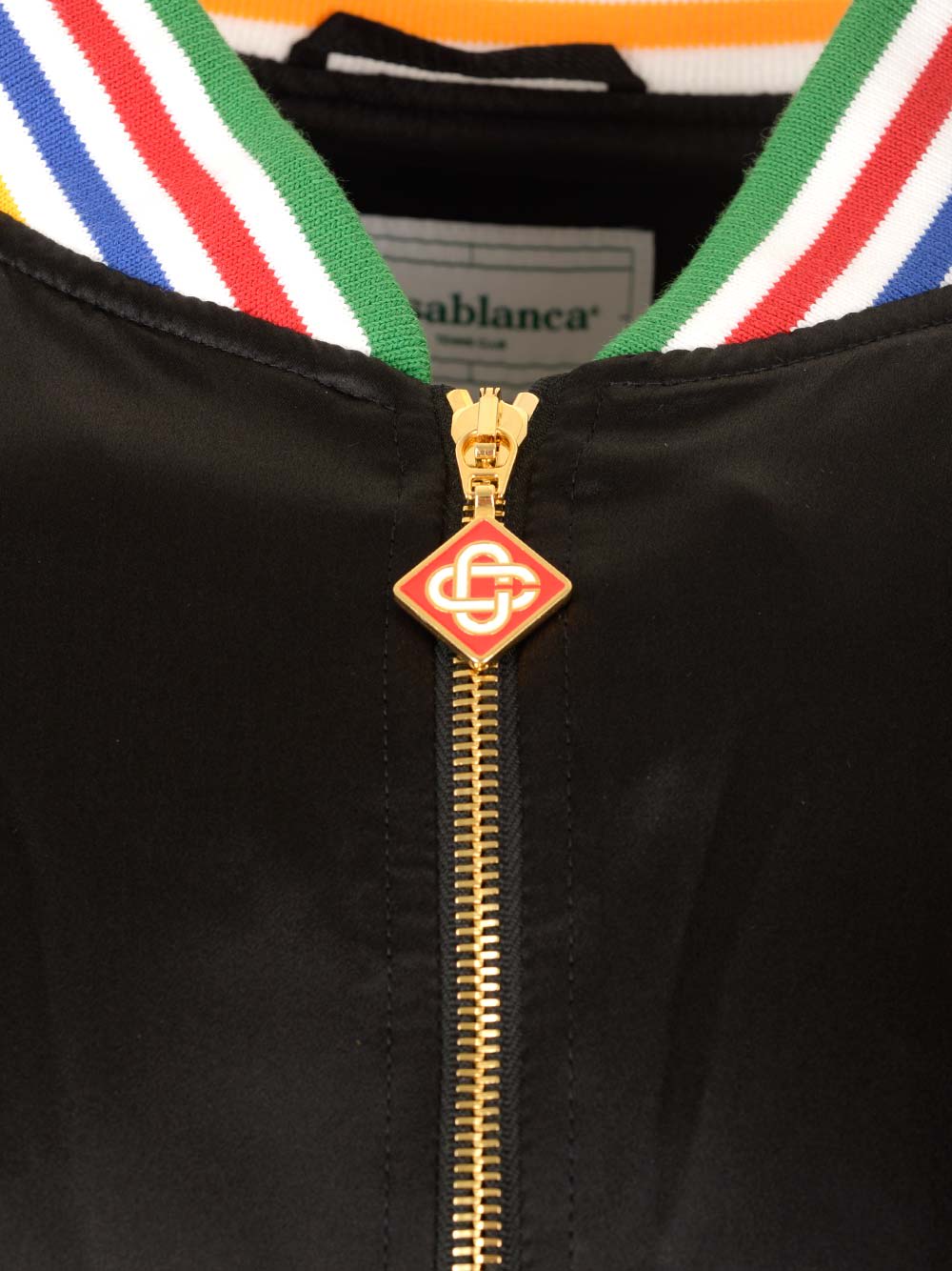 Shop Casablanca Souvenir Silk Bomber Jacket In Black