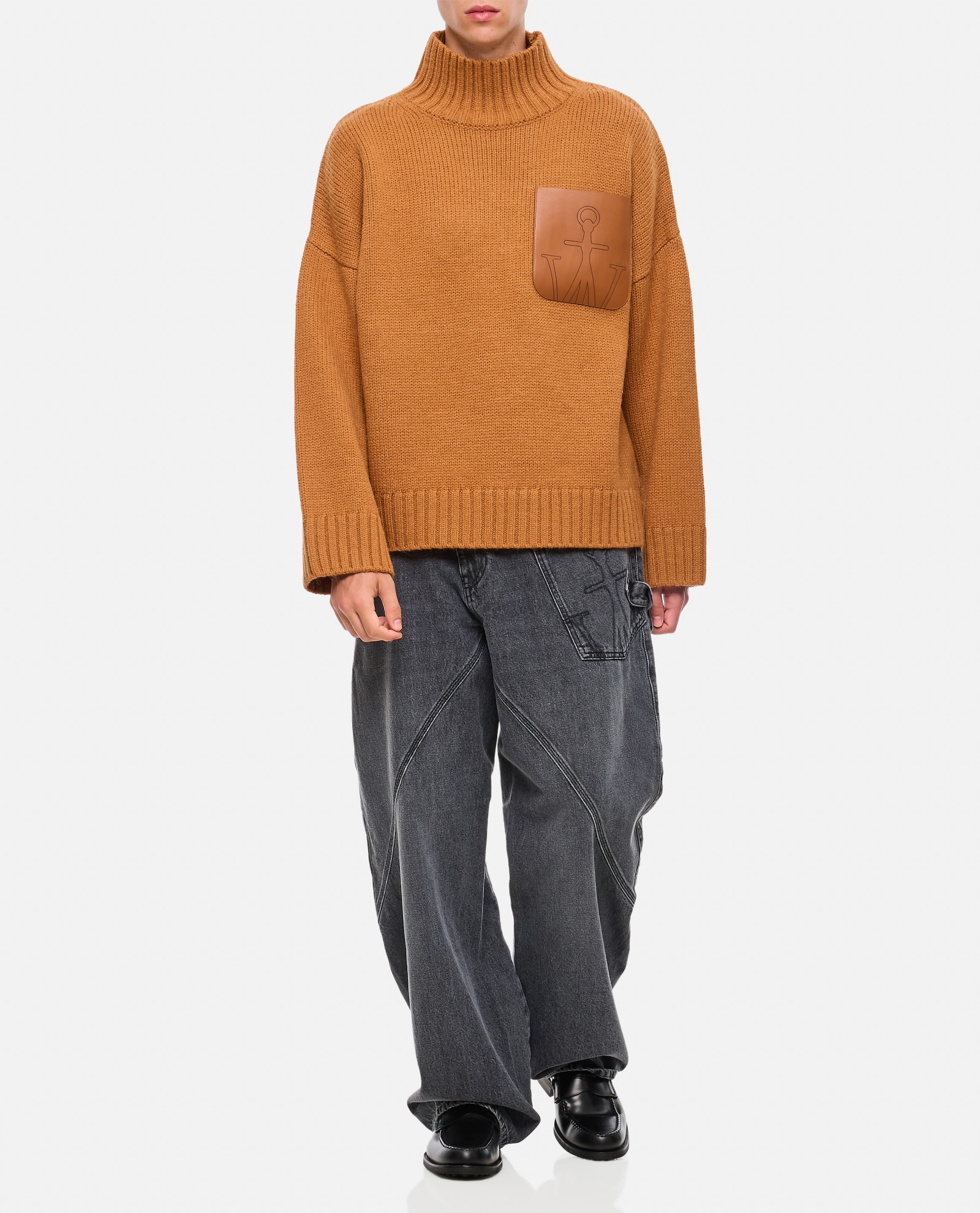 Shop Jw Anderson Leather Patch Pocket Jumper In Brown